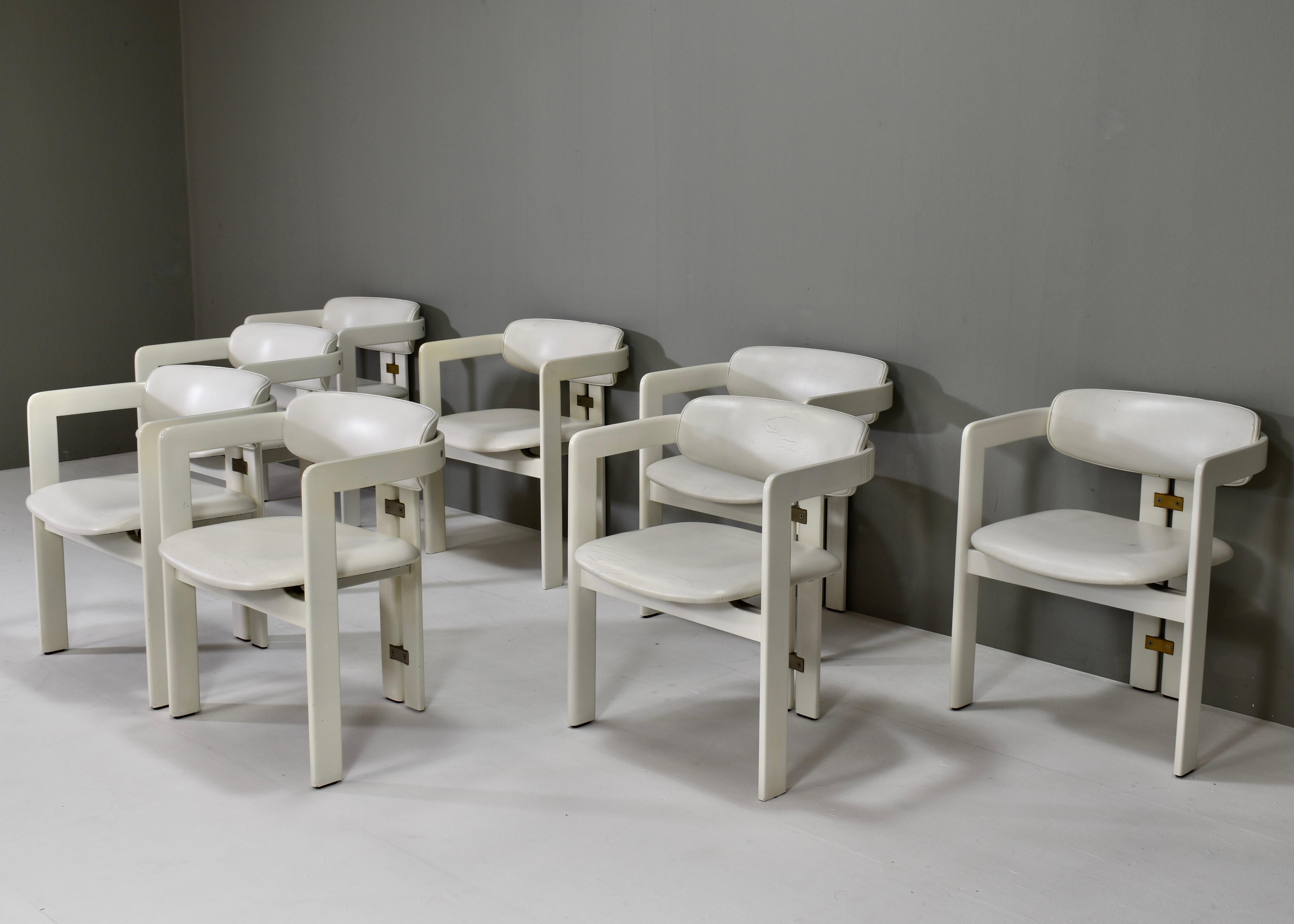 Italian Set of 8 Pamplona Chairs in Leather by Augusto Savini for POZZI - Italy, 1965 For Sale