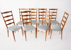 set of 8 Paolo Buffa fine high dining chairs, walnut and velvet, 1950