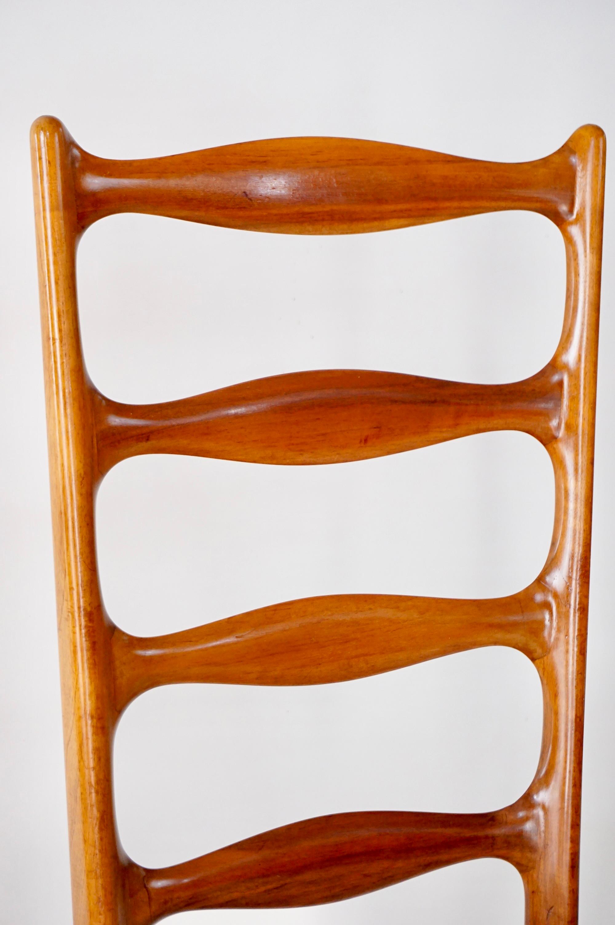set di 8 sedie alte da pranzo Paolo Buffa, noce e velluto, 1950 in vendita 1