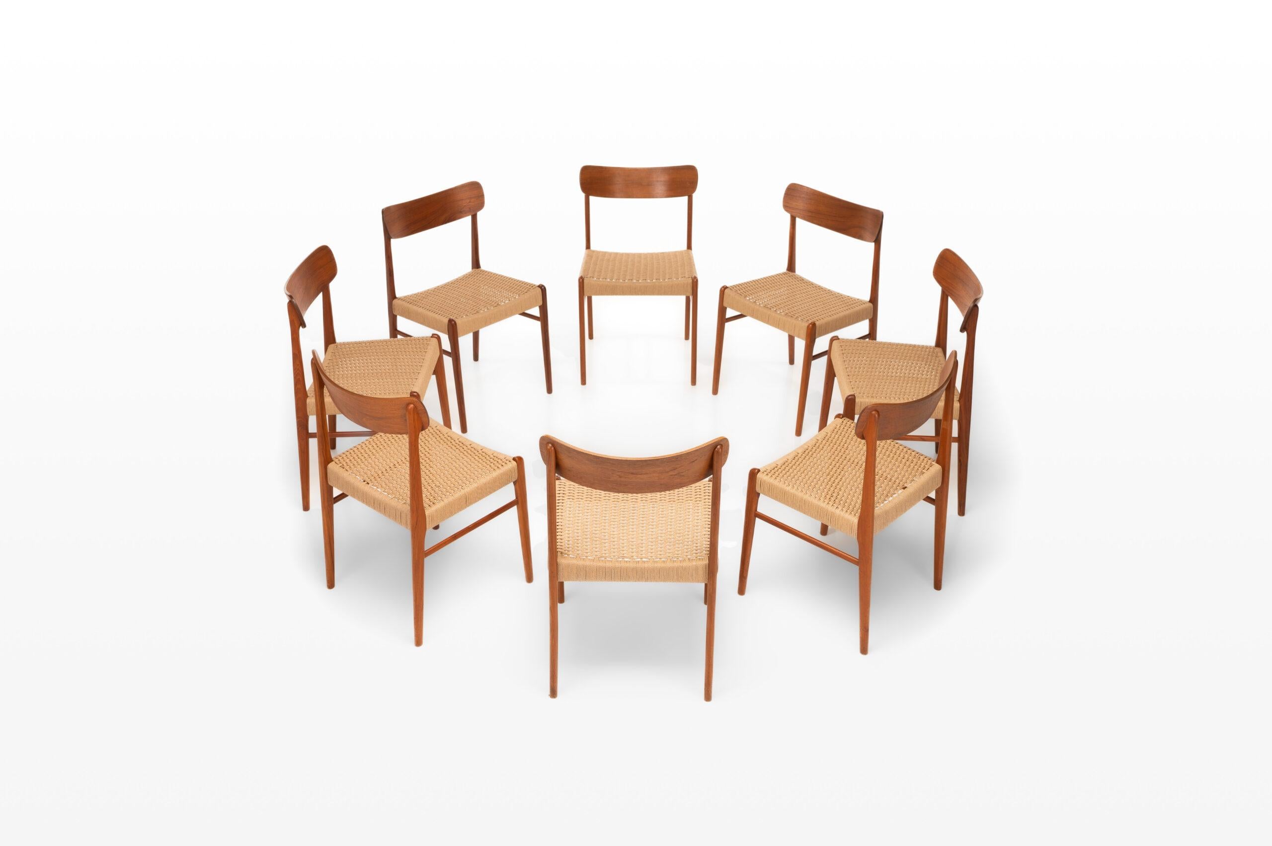 Set of 8 Papercord Dining Chairs by Glyngøre Stolefabrik, Denmark 1960s 8