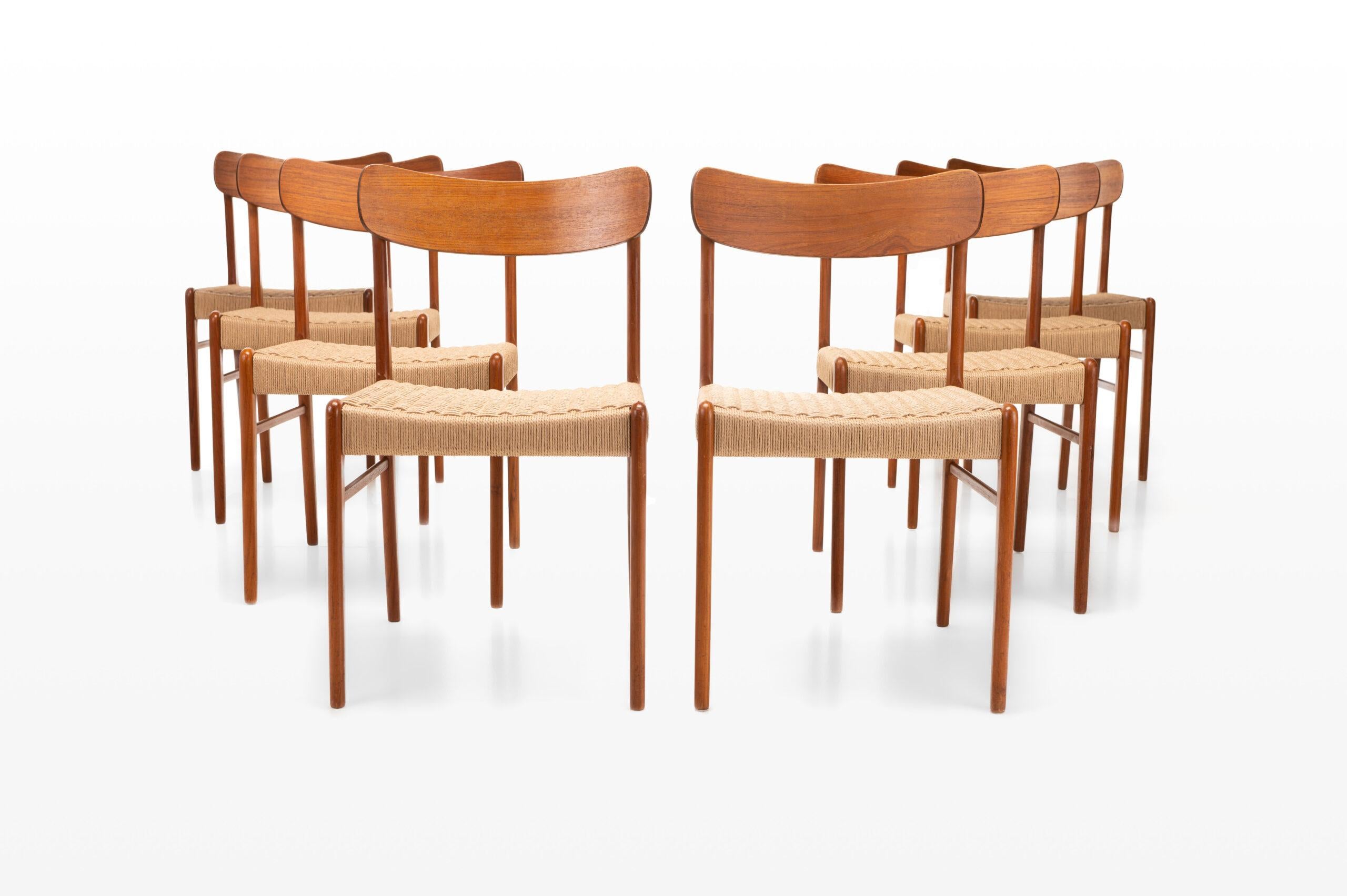 Set of 8 Papercord Dining Chairs by Glyngøre Stolefabrik, Denmark 1960s In Good Condition In Ranst, VAN