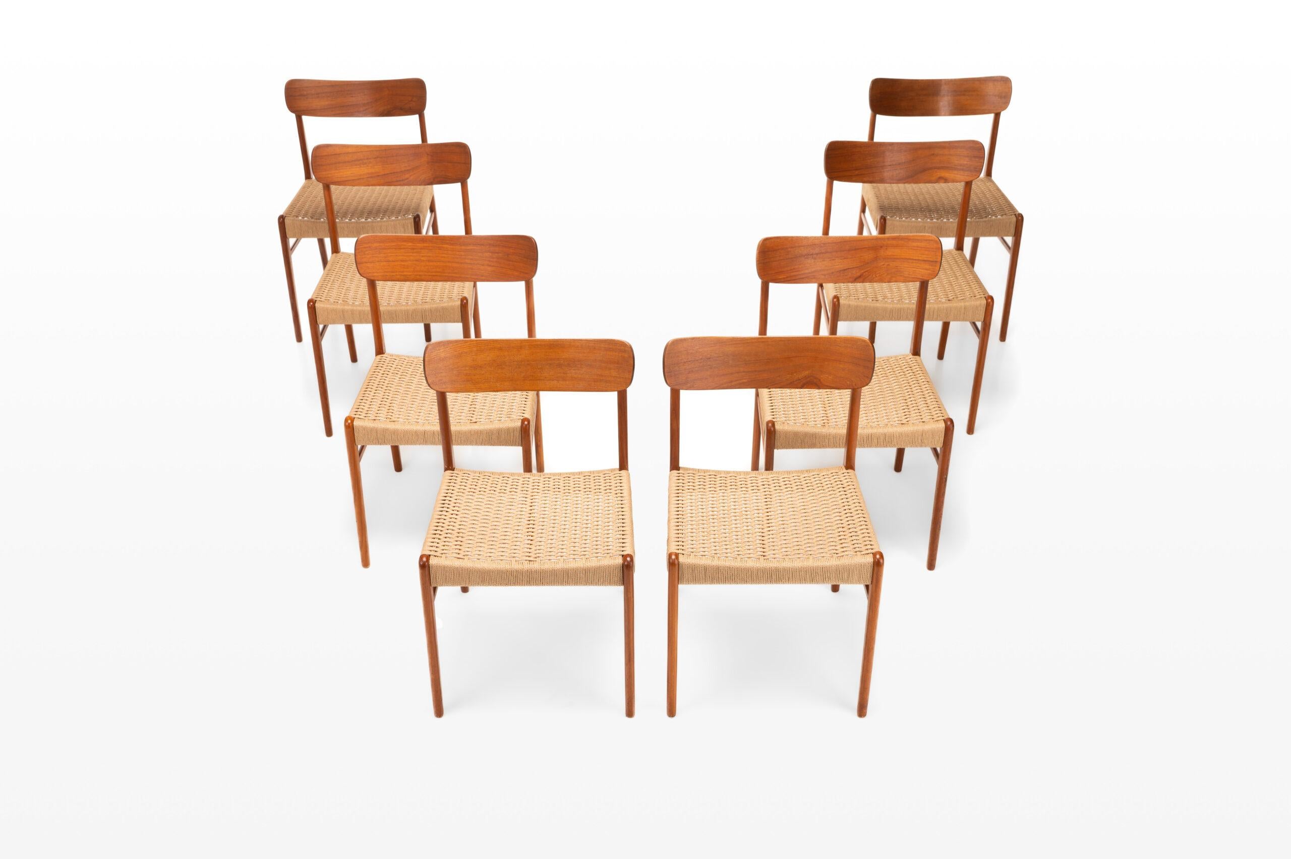 Set of 8 Papercord Dining Chairs by Glyngøre Stolefabrik, Denmark 1960s 1