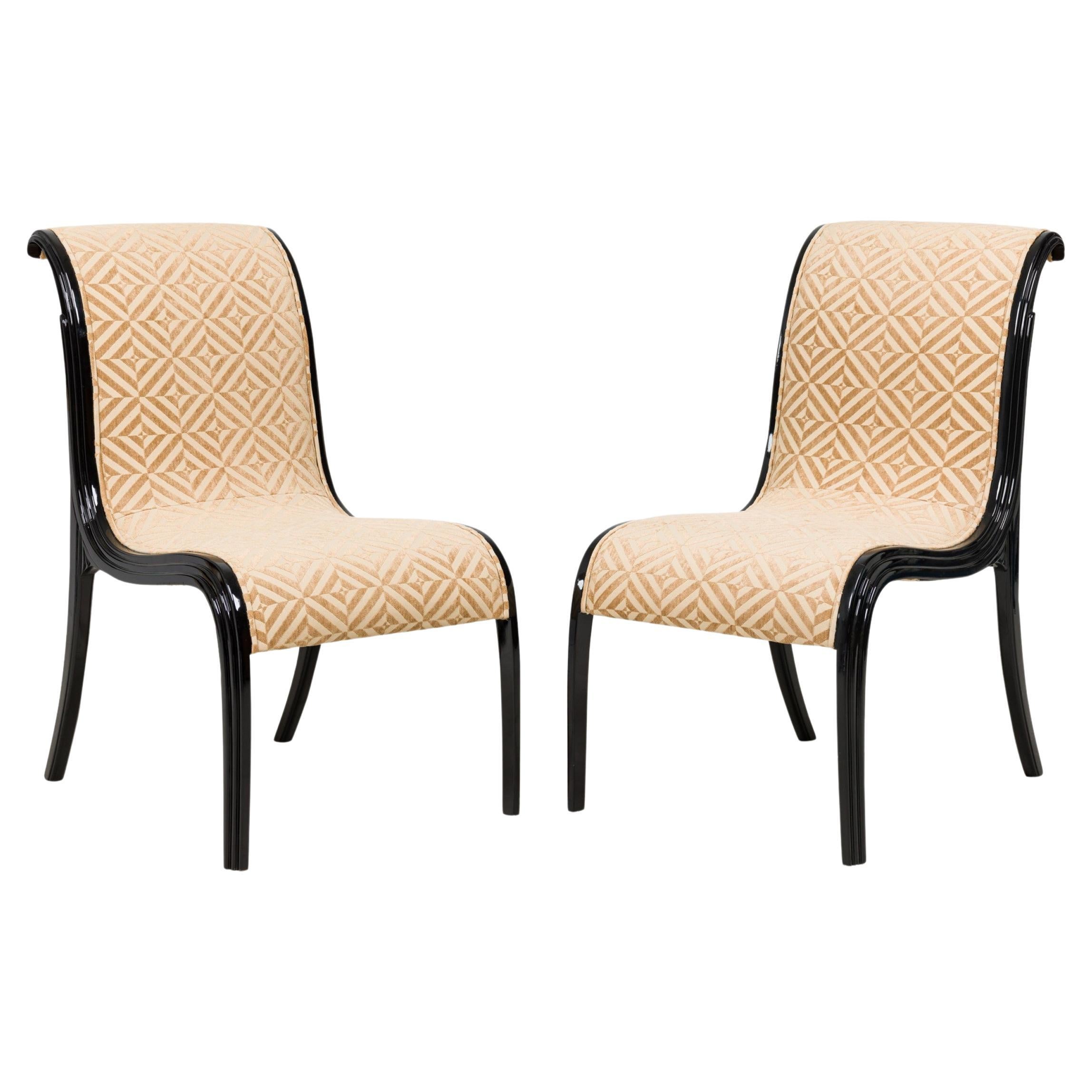 Set of 8 Paul Frankl Continental Ebonized & Upholstered "Skyscraper" Side Chairs For Sale