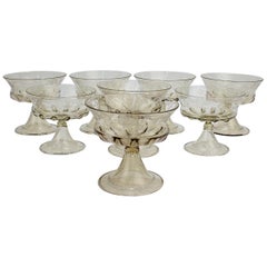 Set von 8 Pauly & Co Light Amber geätzte venezianische oder Muranoglas Dessertschalen