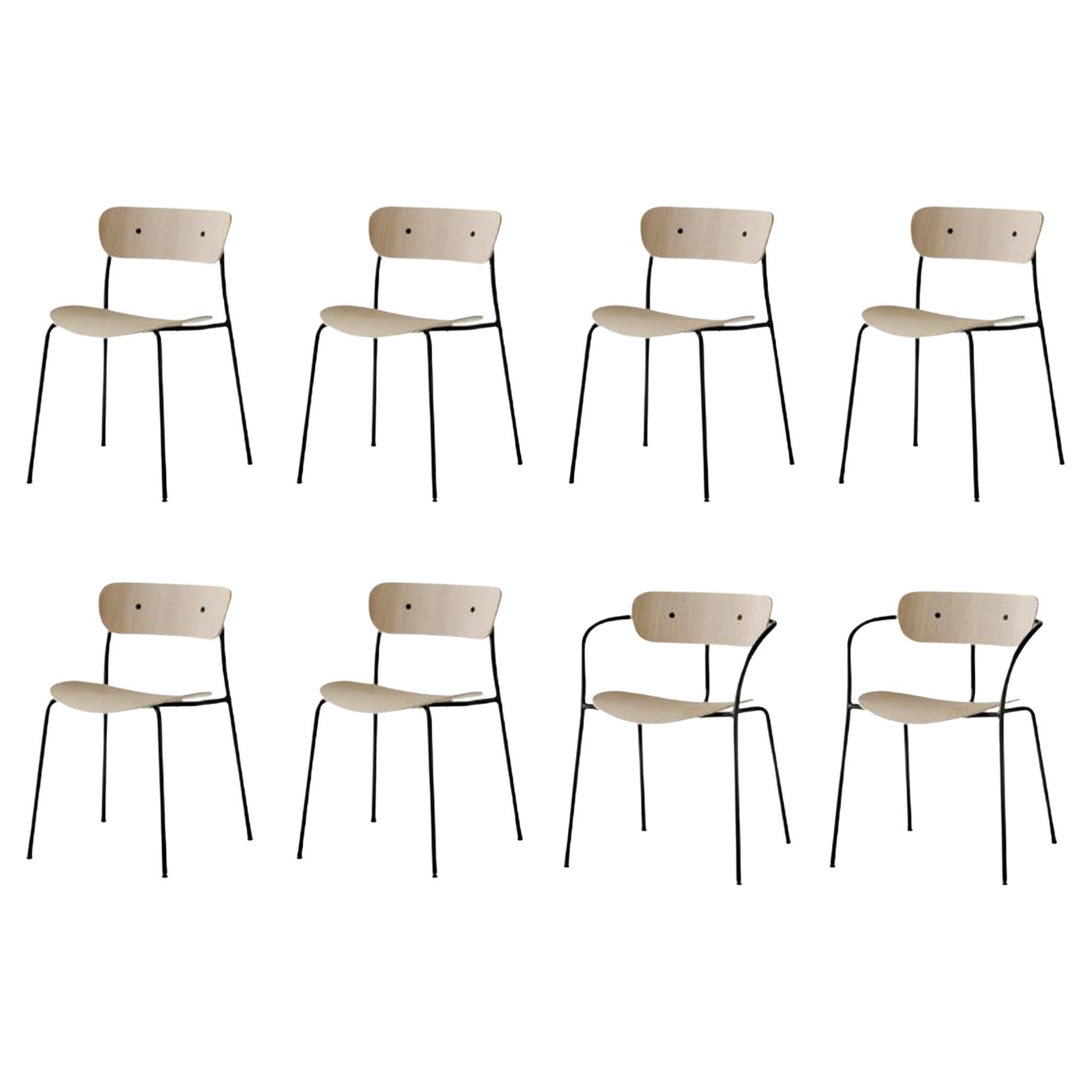 Set of 8 Pavilion Chairs, 6 AV1&2 AV2, Matt Black/Lacquered Oak for &Tradition