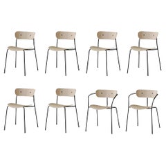 Set of 8 Pavilion Chairs, 6 AV1&2 AV2, Matt Black/Lacquered Oak for &Tradition