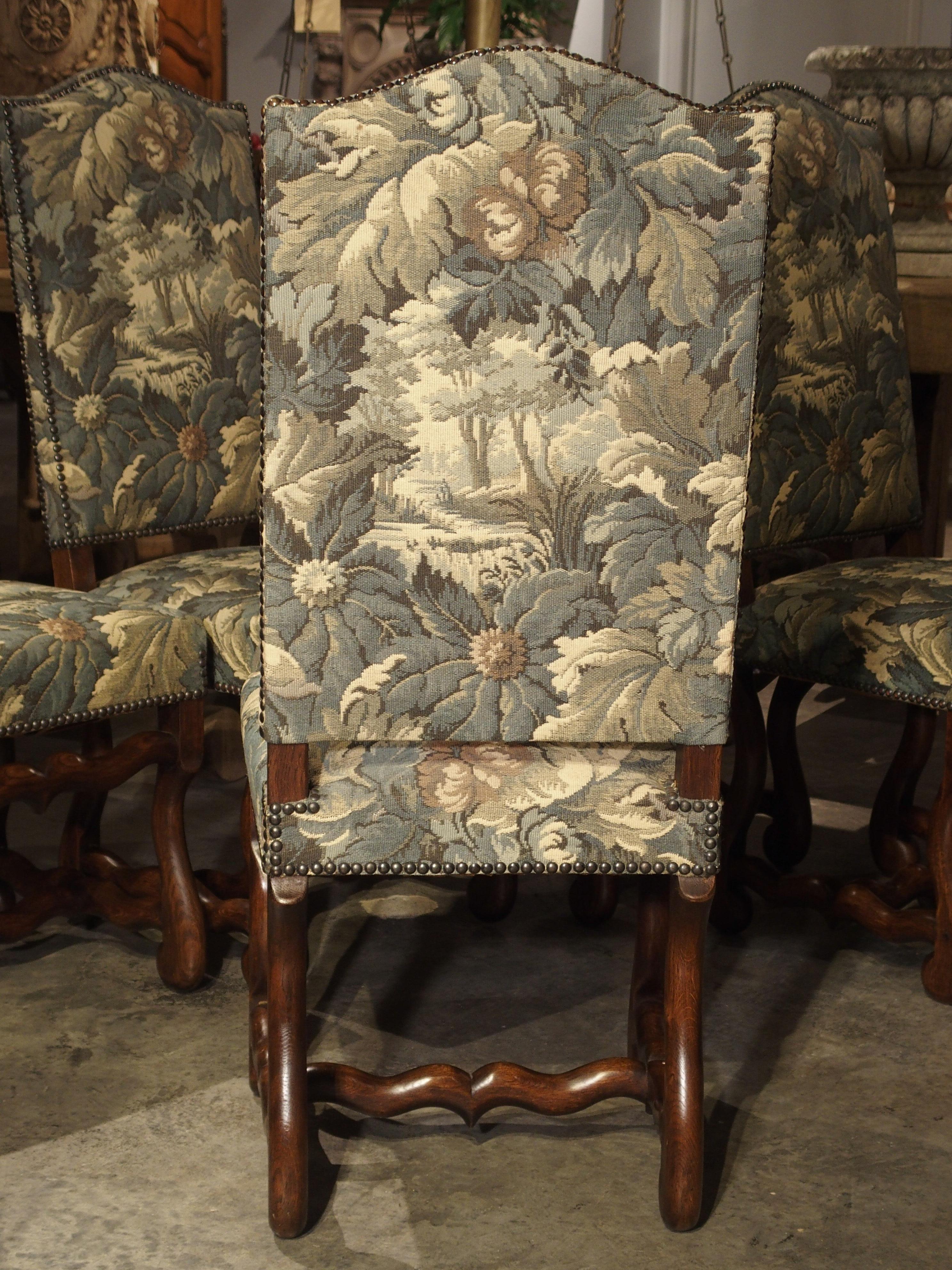 Set of 8 Pegged Oak and Tapestry Covered French Os De Mouton Dining Chairs 3