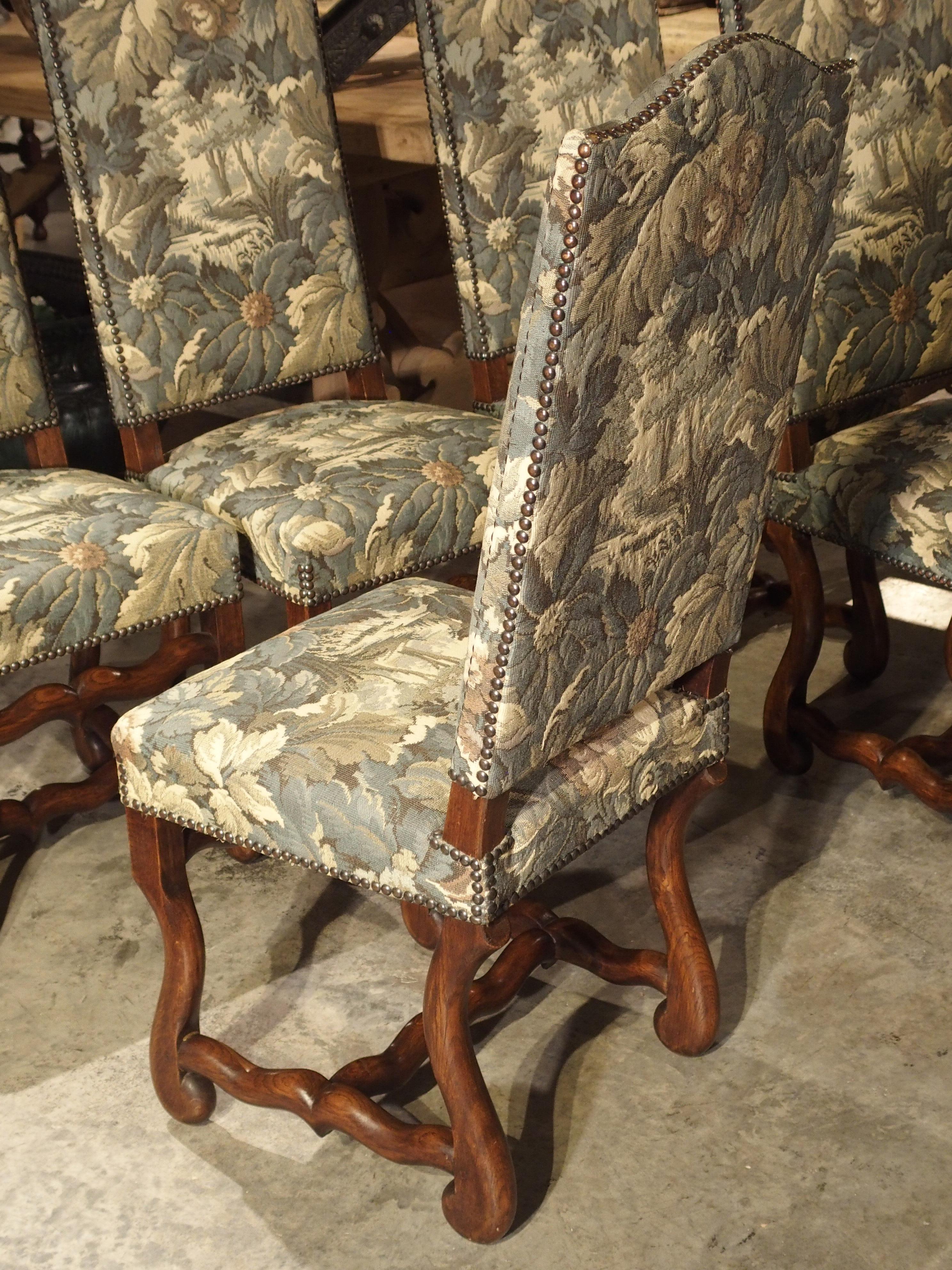 Set of 8 Pegged Oak and Tapestry Covered French Os De Mouton Dining Chairs 4