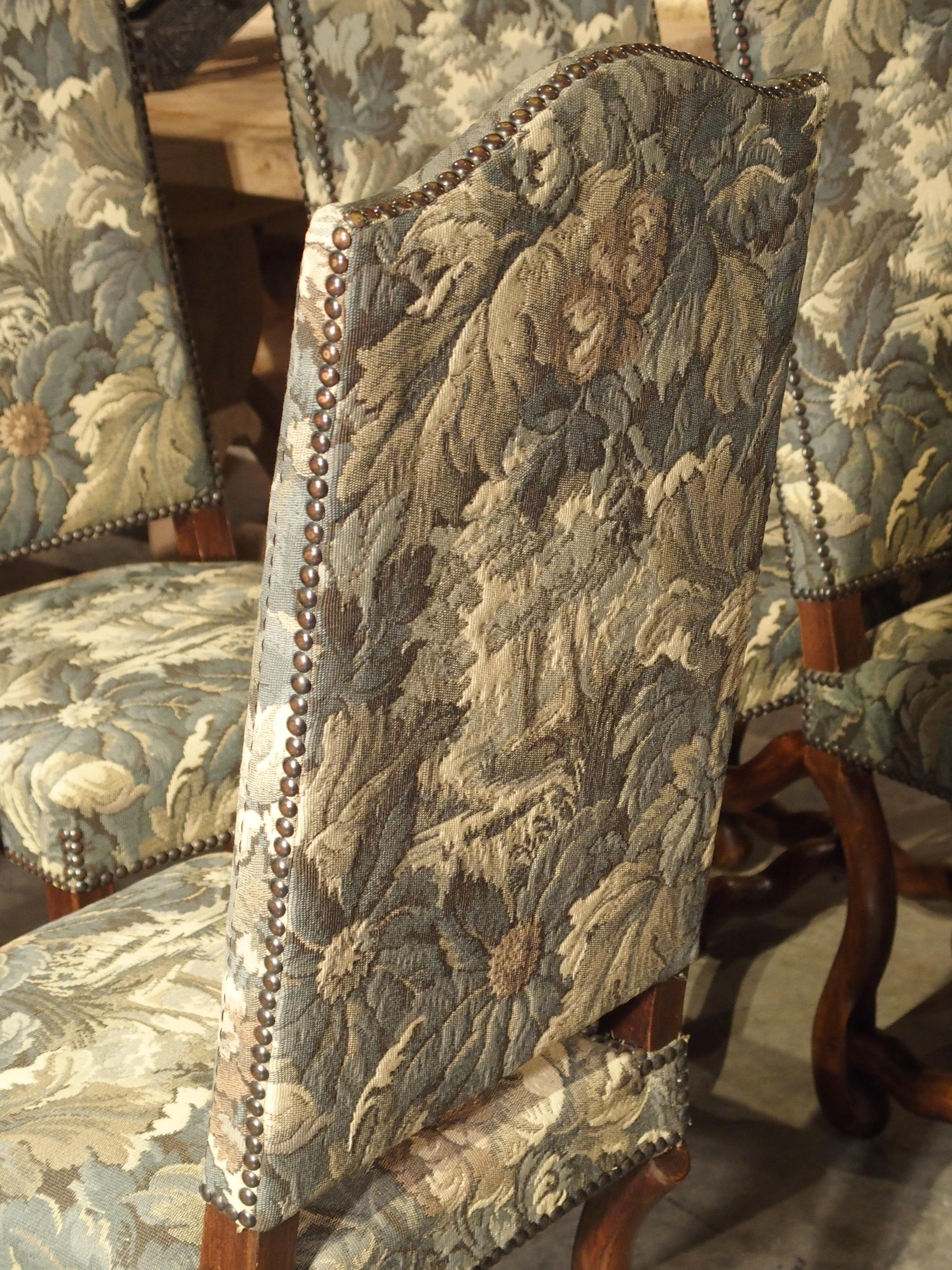 Set of 8 Pegged Oak and Tapestry Covered French Os De Mouton Dining Chairs 5