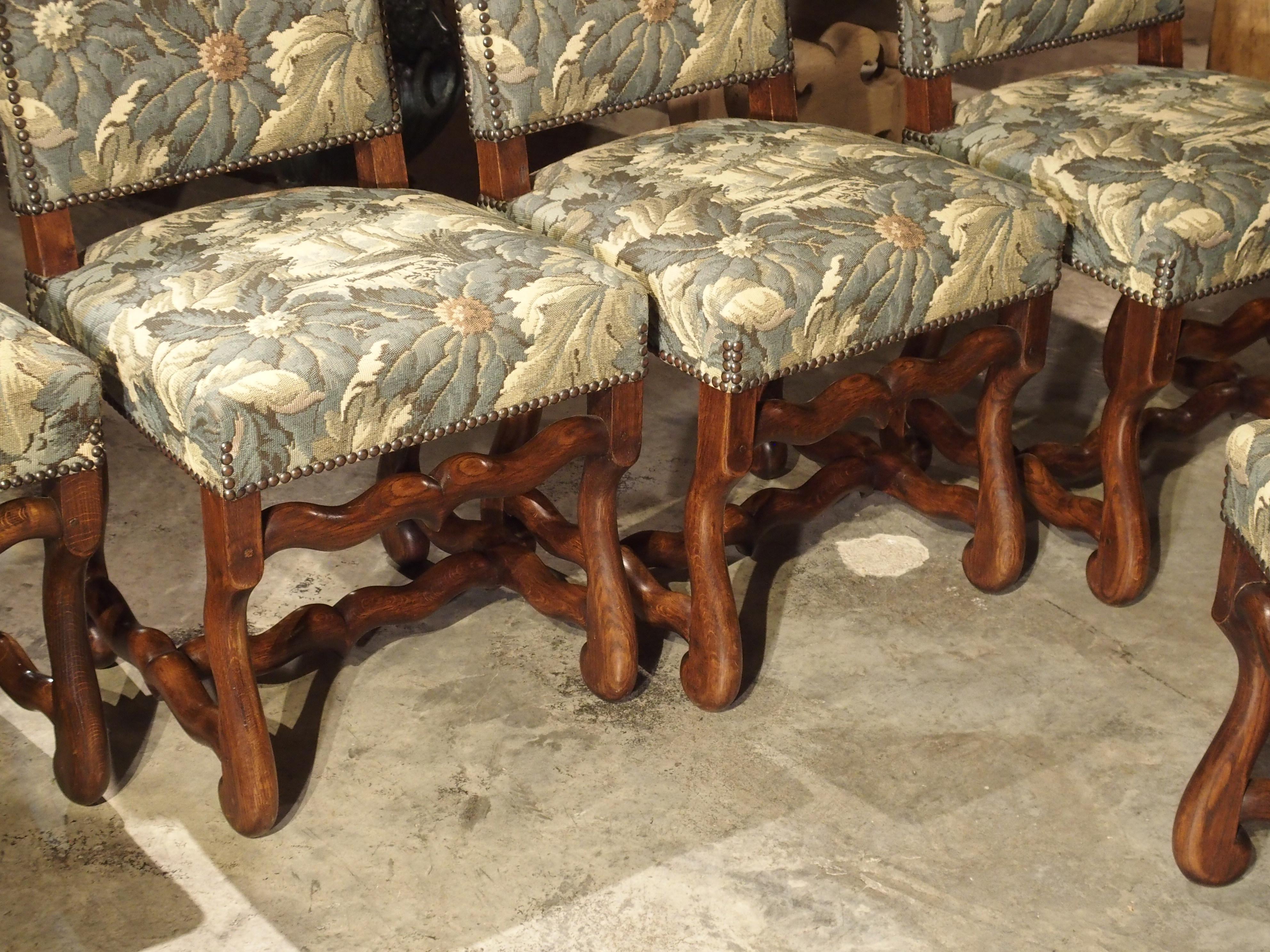 Set of 8 Pegged Oak and Tapestry Covered French Os De Mouton Dining Chairs 7