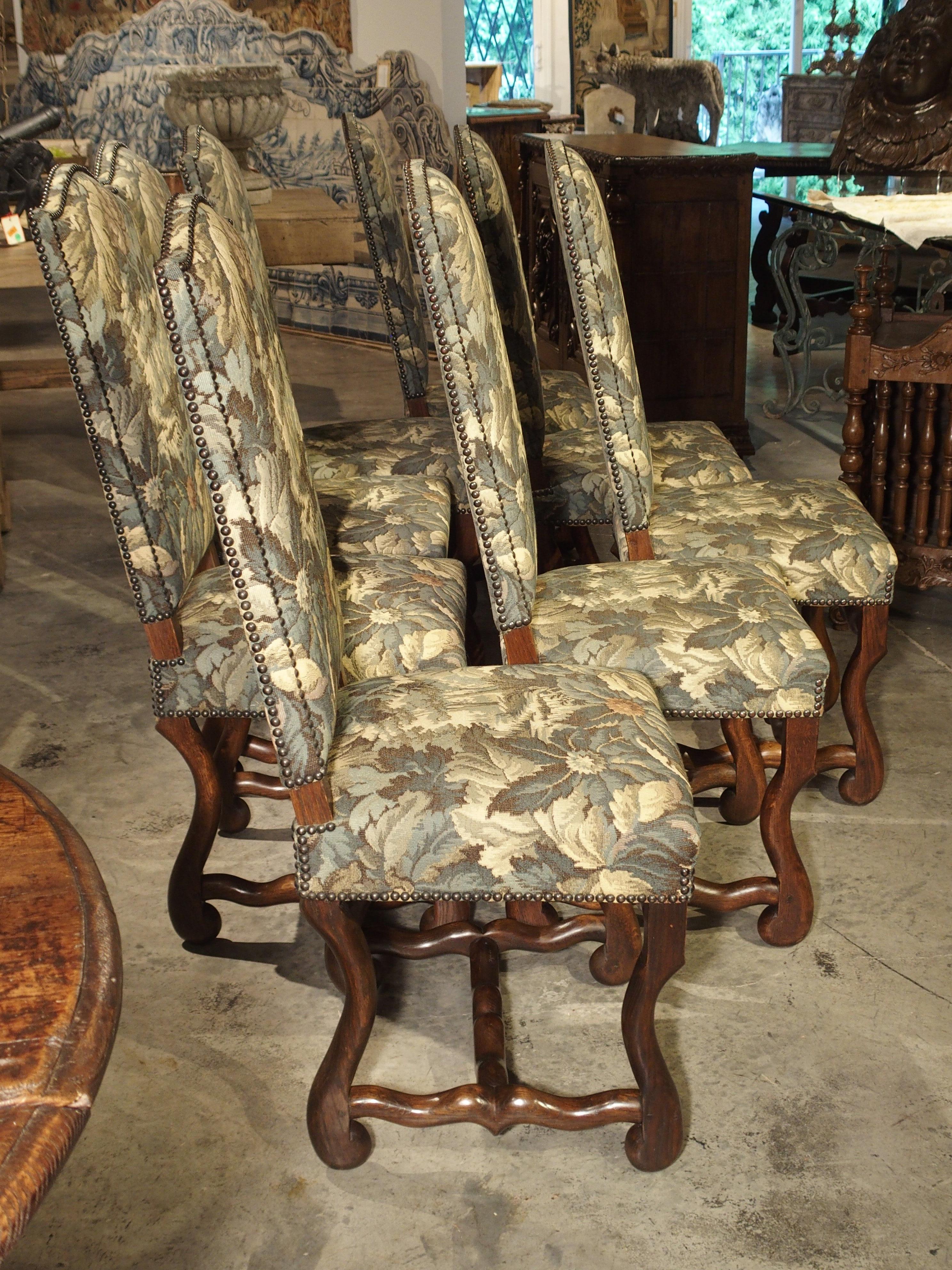 Set of 8 Pegged Oak and Tapestry Covered French Os De Mouton Dining Chairs 11