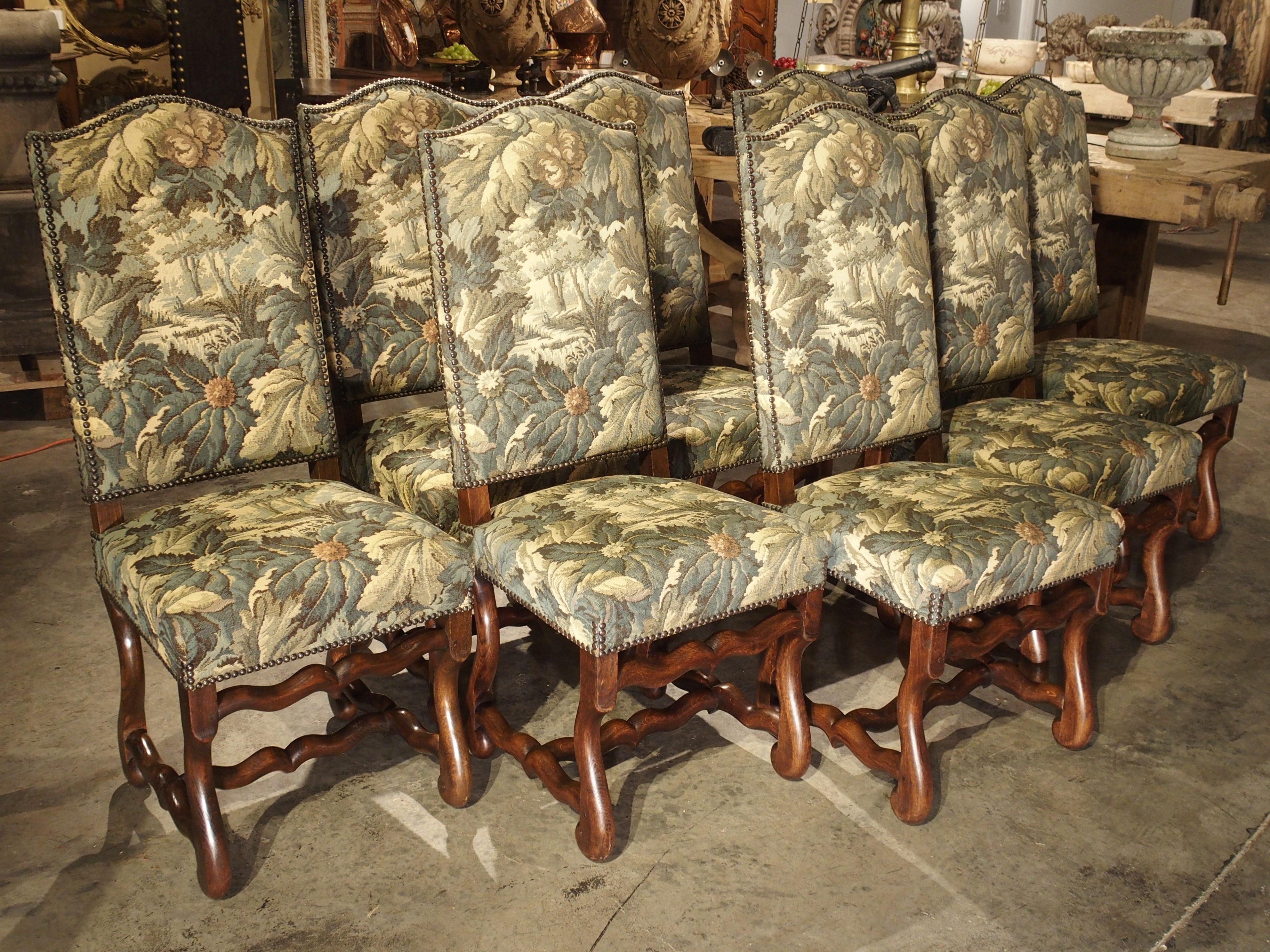 Set of 8 Pegged Oak and Tapestry Covered French Os De Mouton Dining Chairs 12