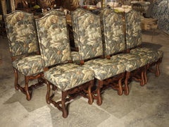 Set of 8 Pegged Oak and Tapestry Covered French Os De Mouton Dining Chairs