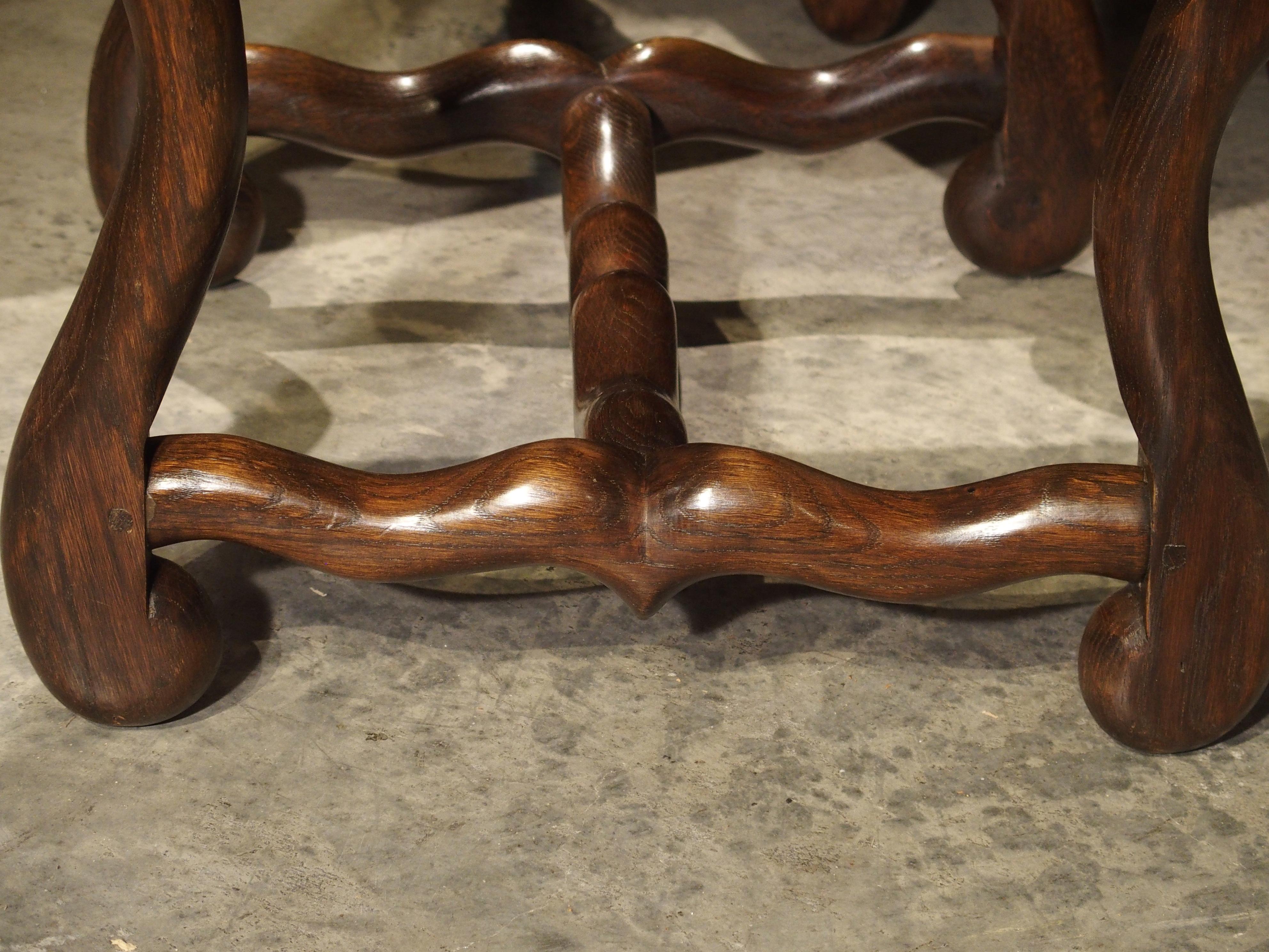 Hand-Carved Set of 8 Pegged Oak and Tapestry Covered French Os De Mouton Dining Chairs