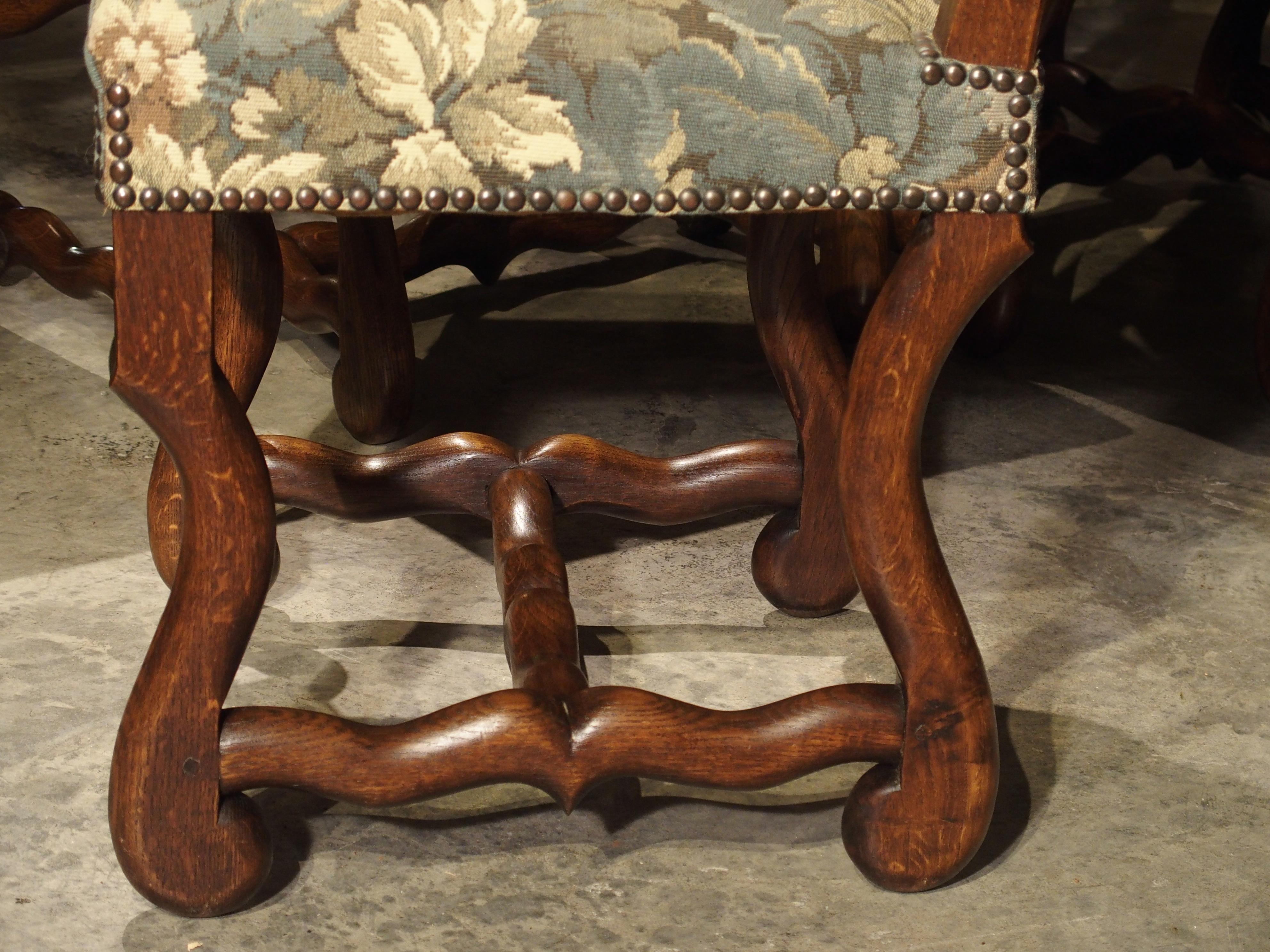 Set of 8 Pegged Oak and Tapestry Covered French Os De Mouton Dining Chairs 1