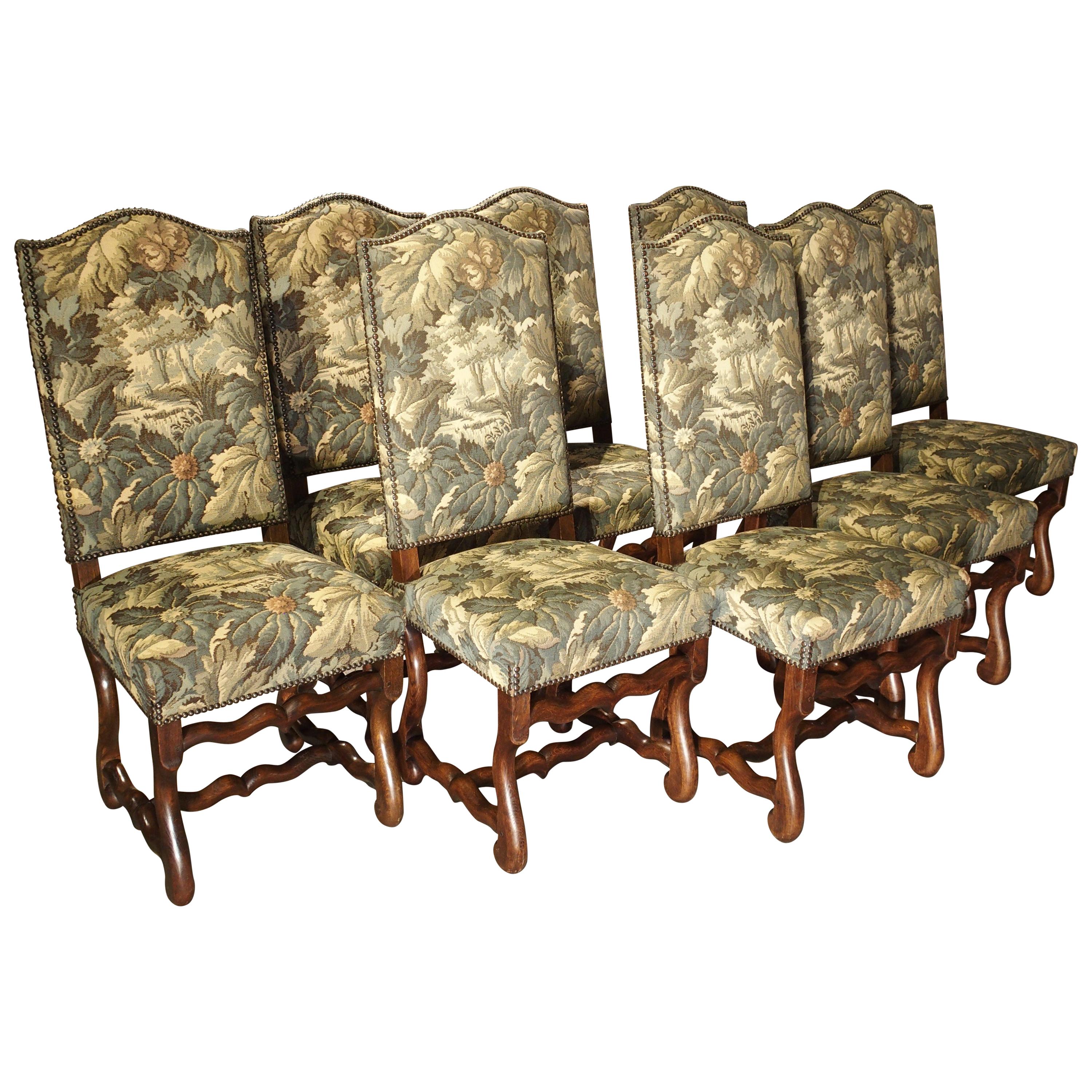 Set of 8 Pegged Oak and Tapestry Covered French Os De Mouton Dining Chairs