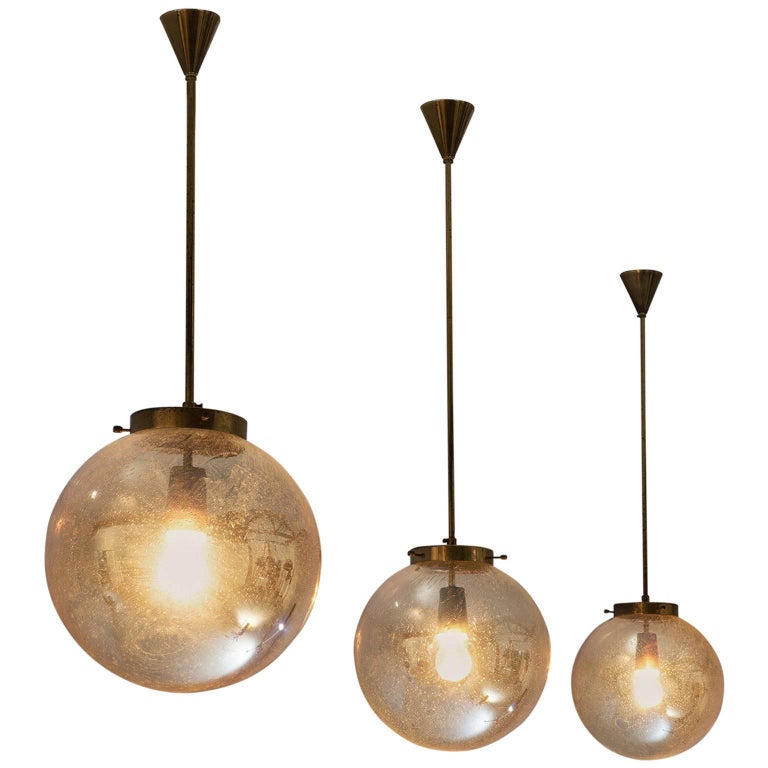 Set of Eight Pendants in Brass and Glass For Sale at 1stDibs