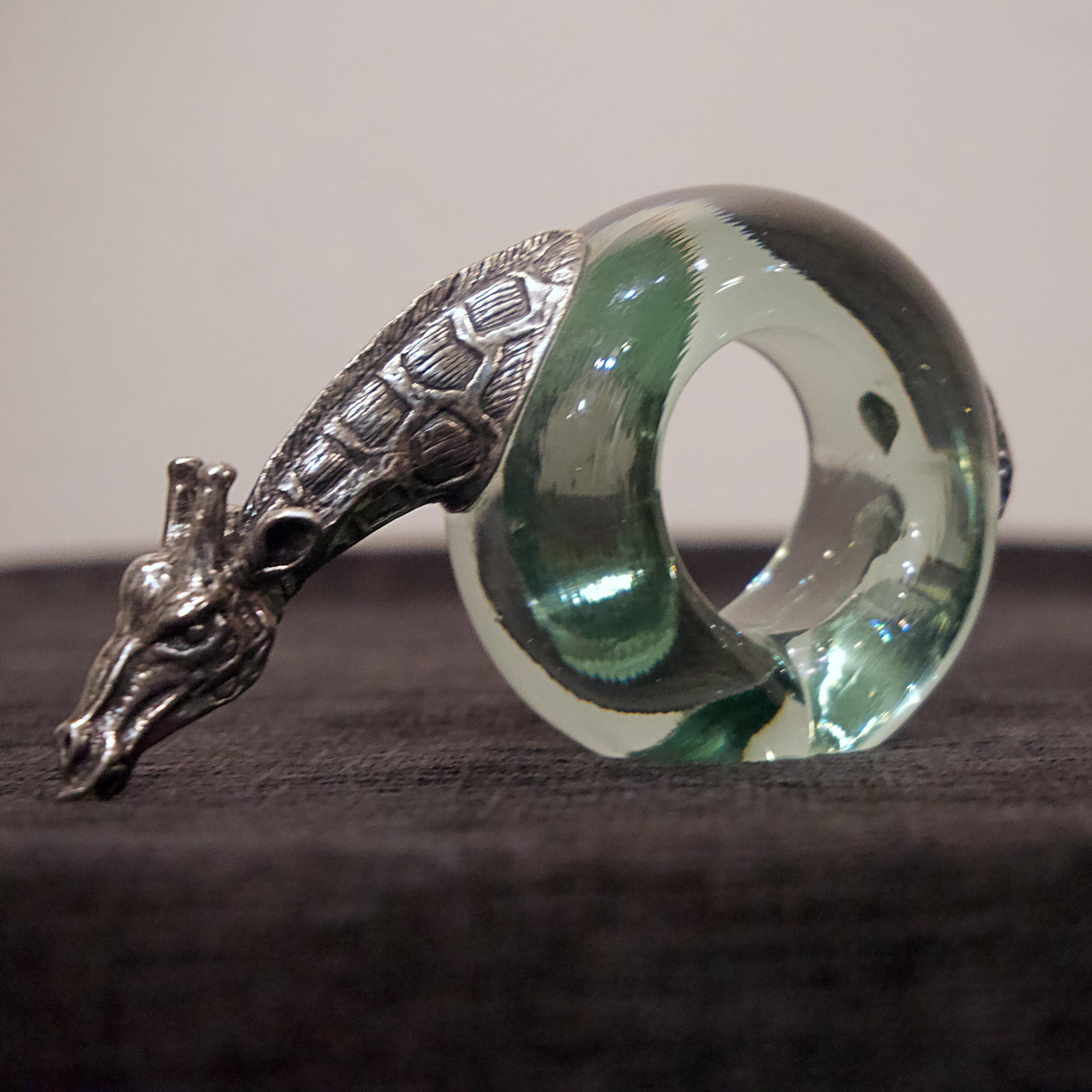Set of 8 Pewter and Glass Animal Napkin Rings 1