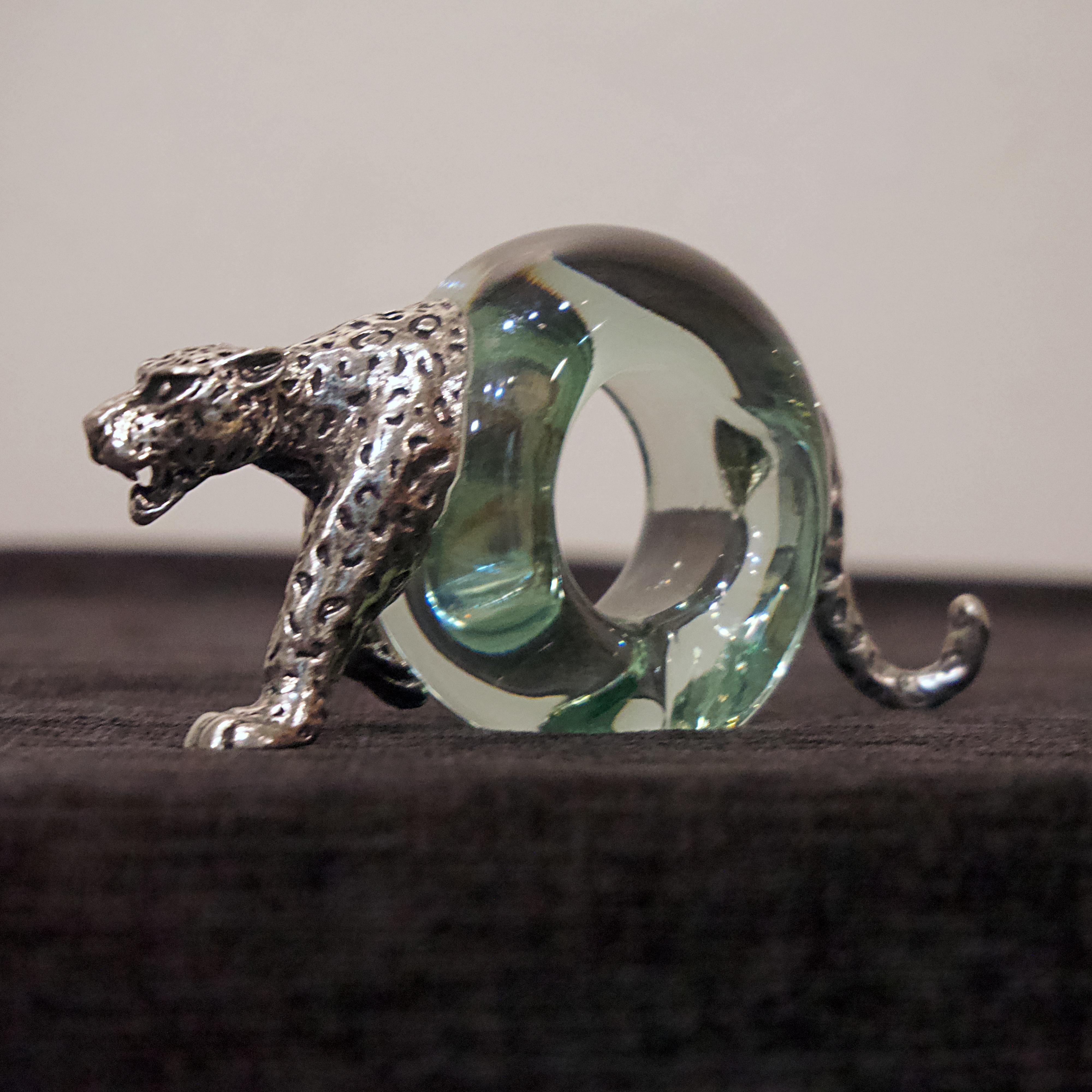 Set of 8 Pewter and Glass Animal Napkin Rings 4