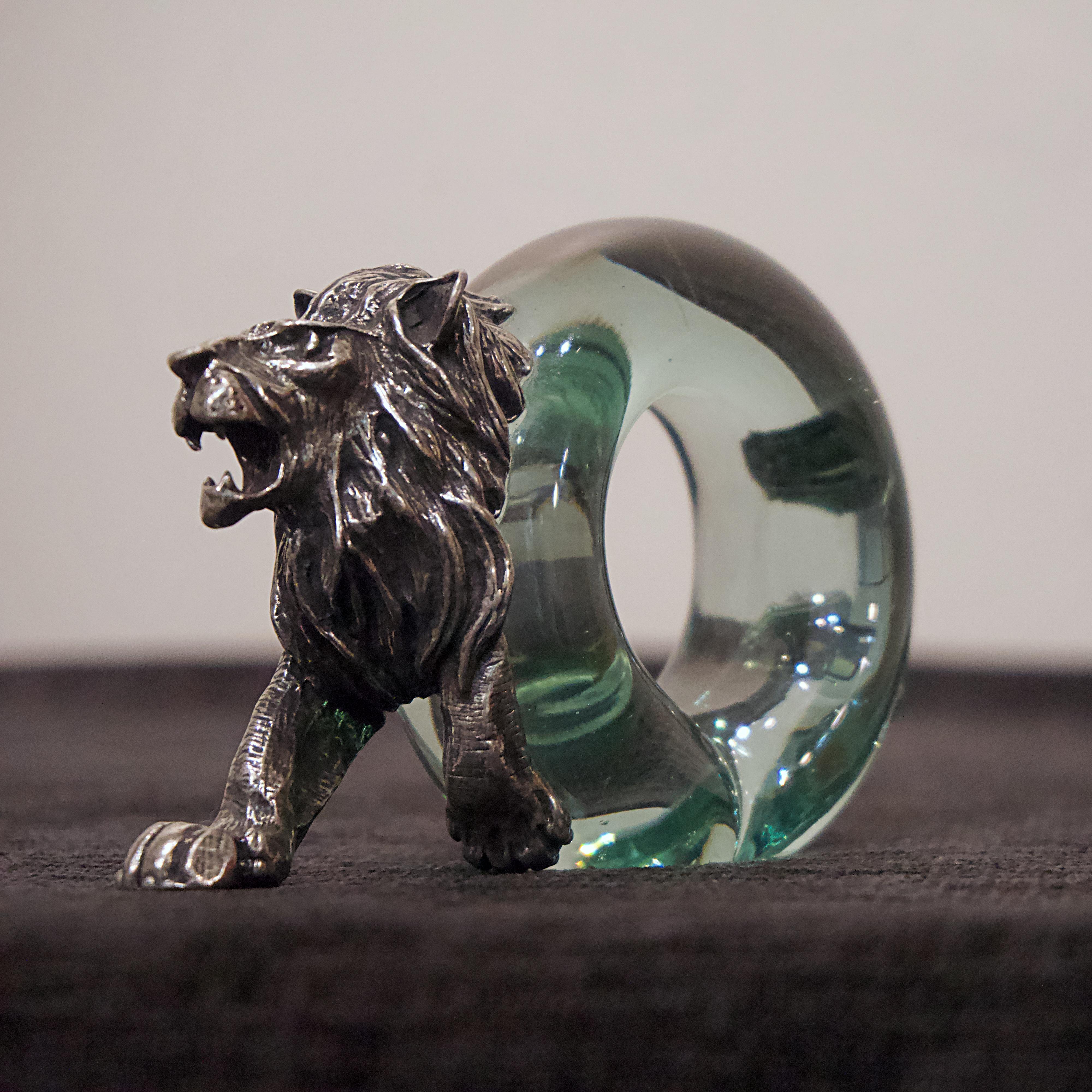 Set of 8 Pewter and Glass Animal Napkin Rings 6