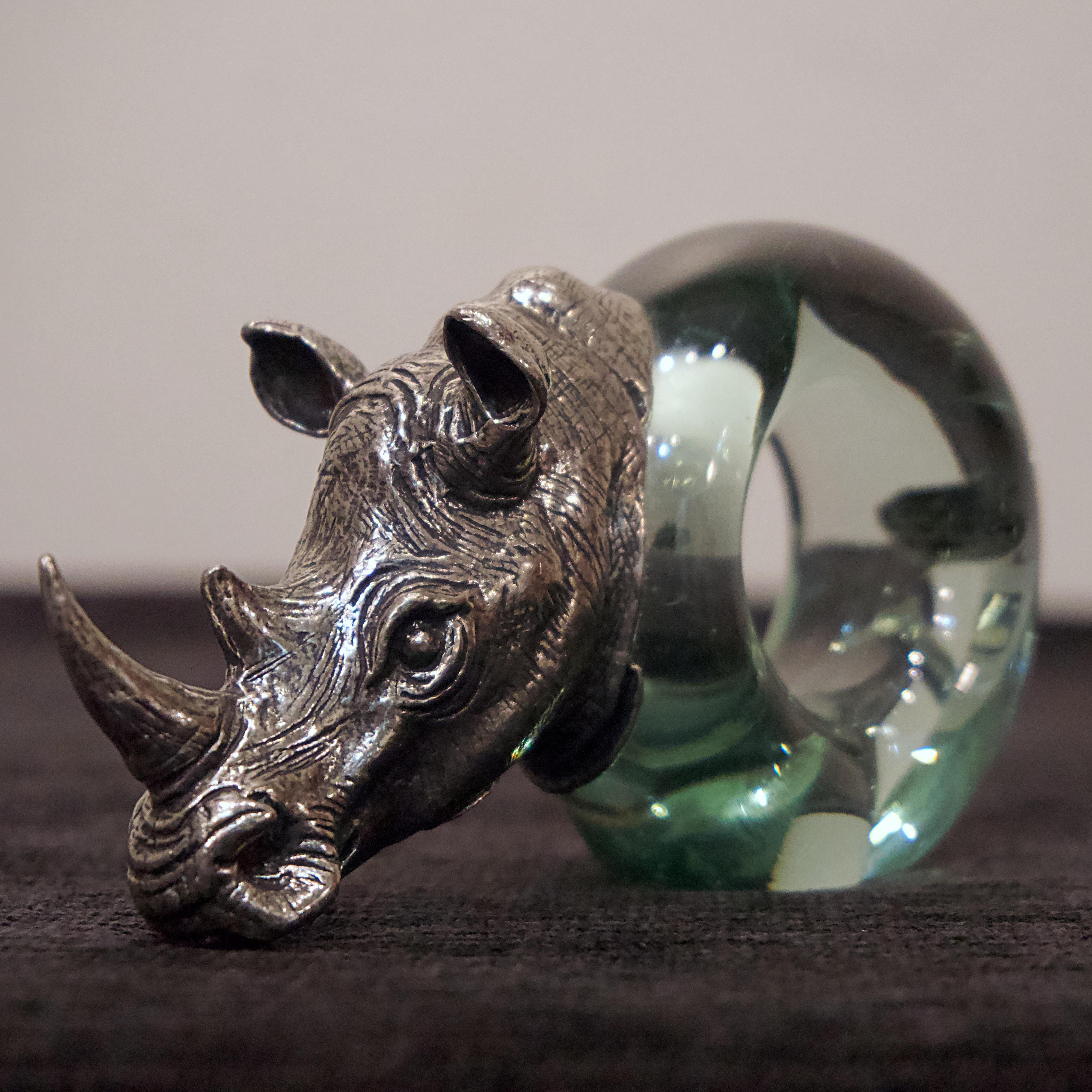 Set of 8 Pewter and Glass Animal Napkin Rings 8