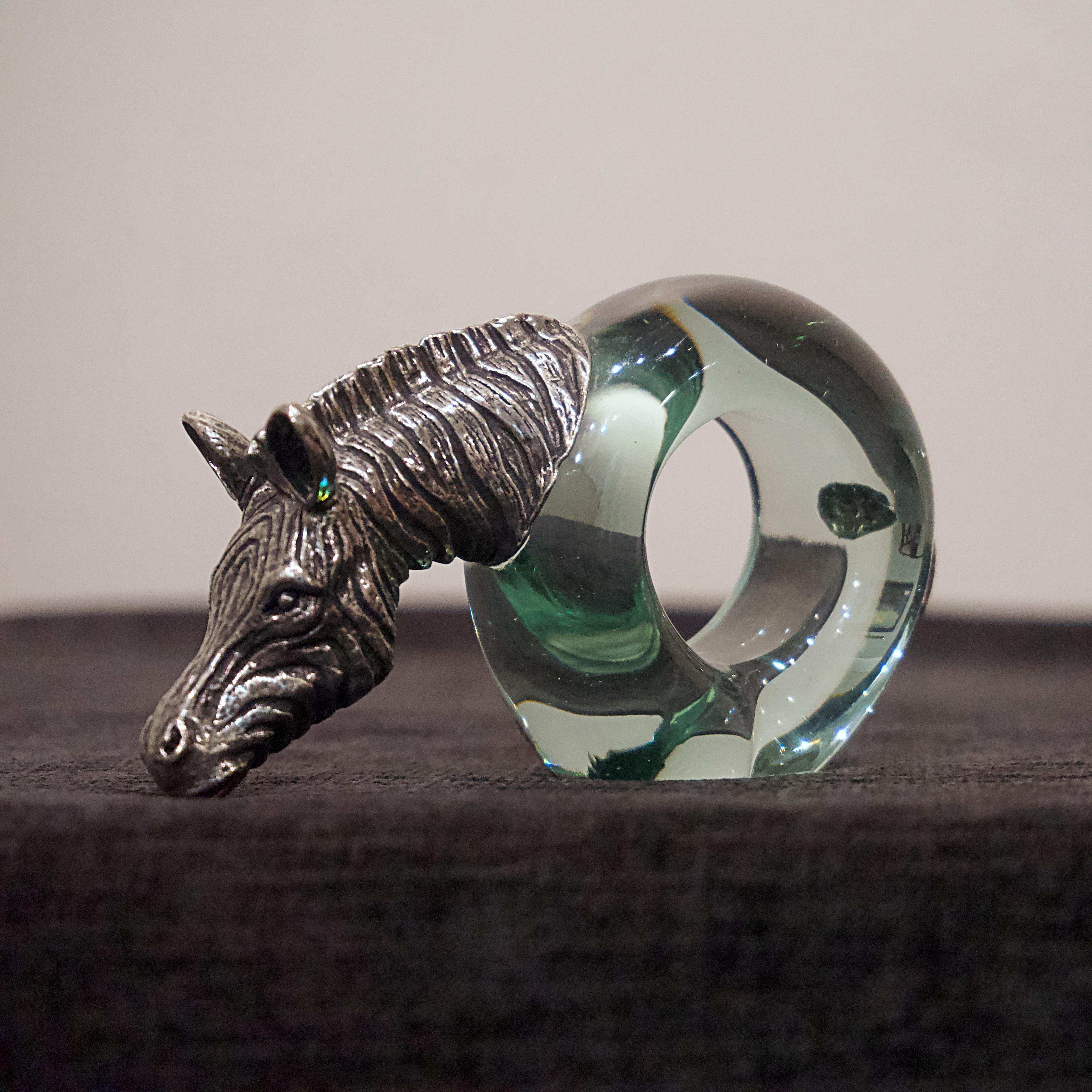 Set of 8 Pewter and Glass Animal Napkin Rings 9