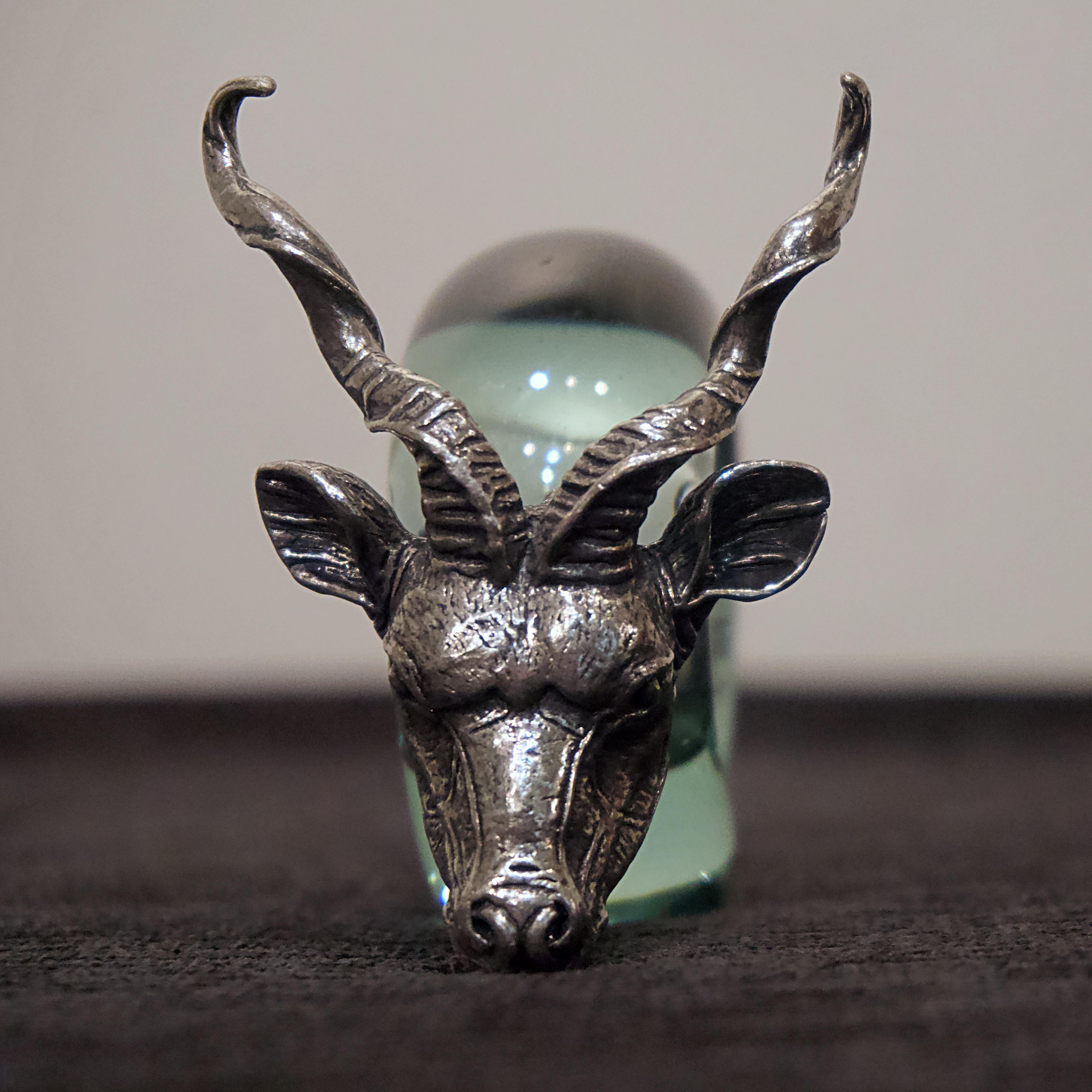 Set of 8 Pewter and Glass Animal Napkin Rings In Good Condition In Huntington, NY
