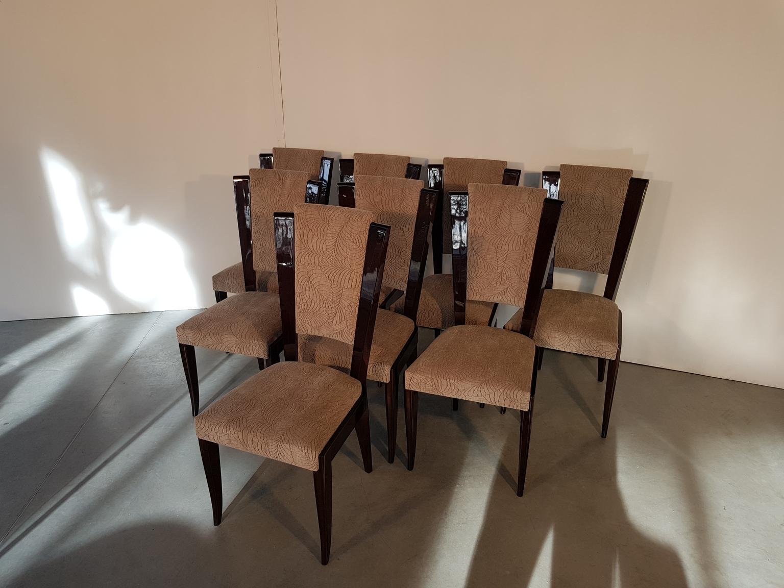 Set of 8 Pieces French Art Deco Dark Walnut Dining Chairs For Sale 1