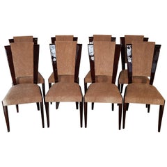 Set of 8 Pieces French Art Deco Dark Walnut Dining Chairs