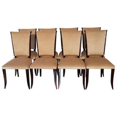 Set of 8 Pieces French Art Deco Dark Walnut Dining Chairs