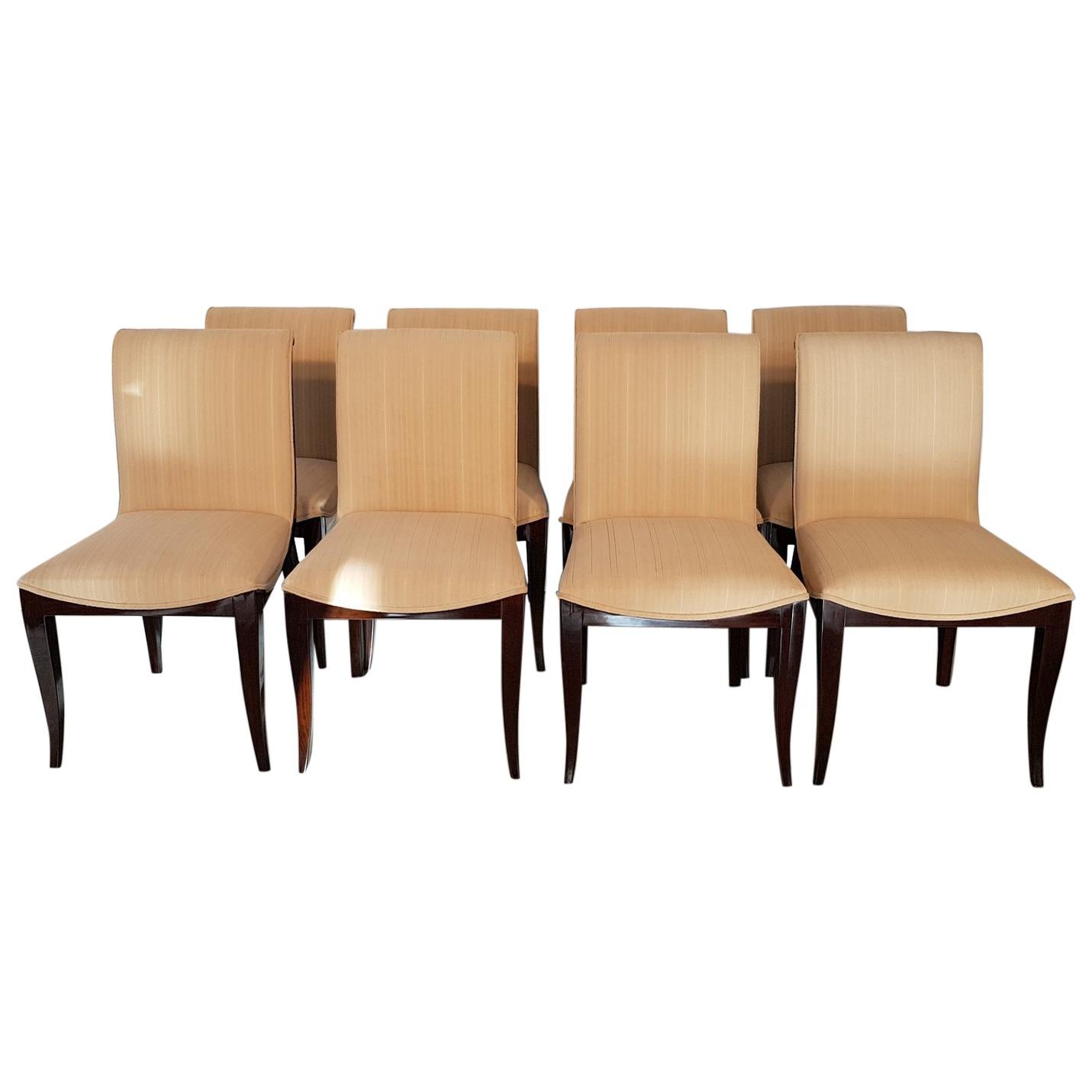 Set of 8 Pieces French Art Deco Dark Walnut Dining Chairs For Sale