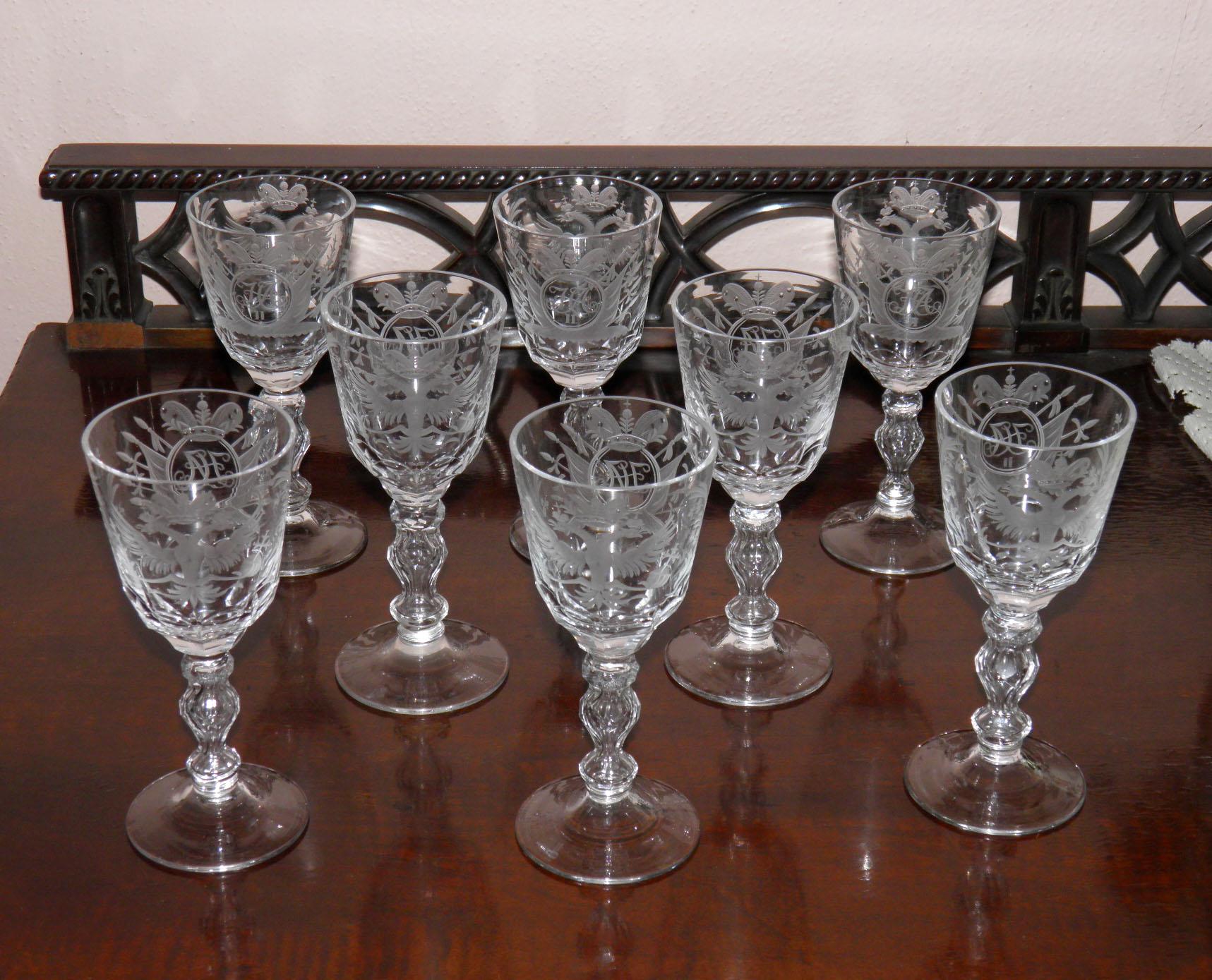Set of 8 Pieces of Wine Glasses, Tsarist Russian Glass of the 20th Century 8