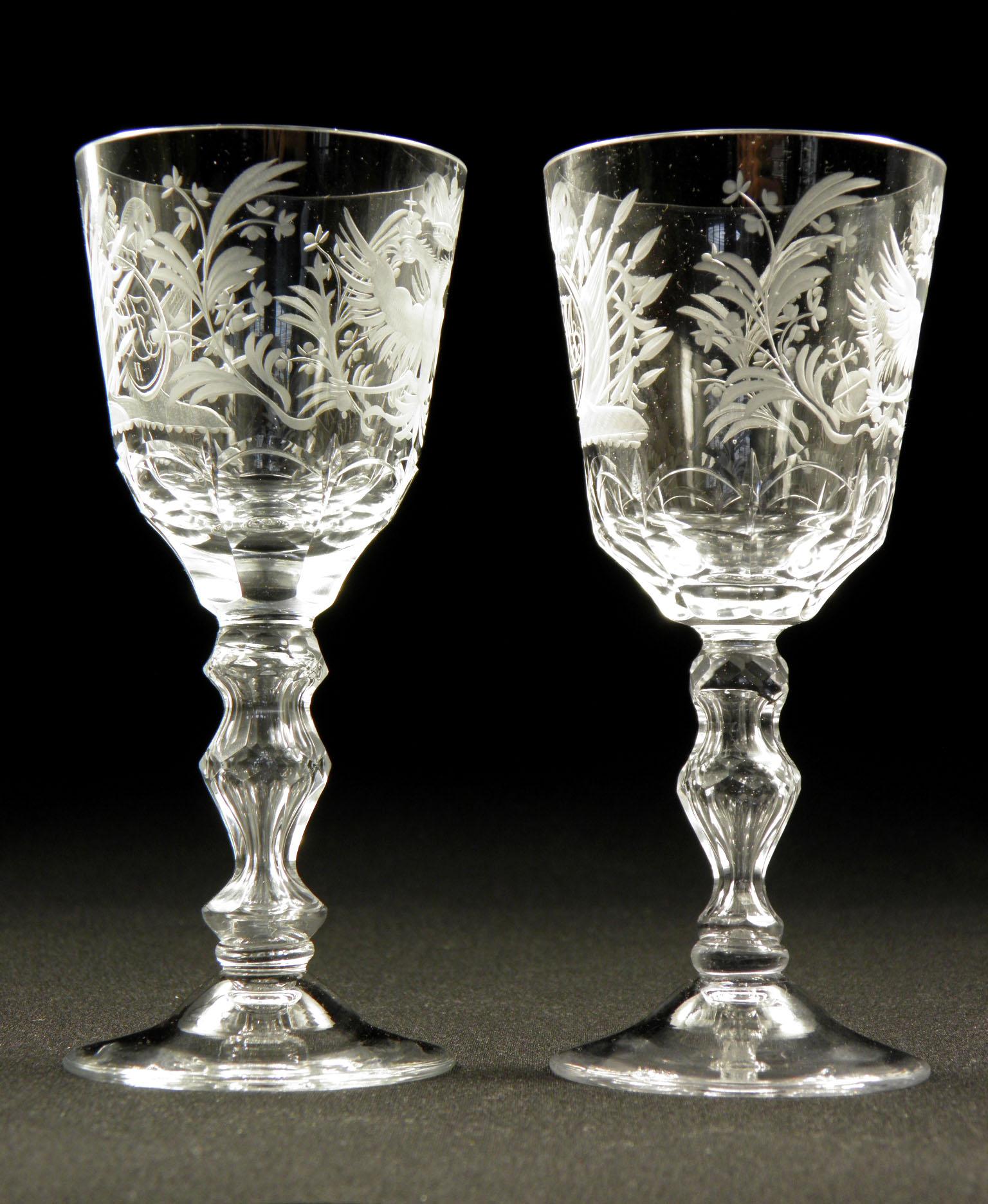 Hand-Crafted Set of 8 Pieces of Wine Glasses, Tsarist Russian Glass of the 20th Century