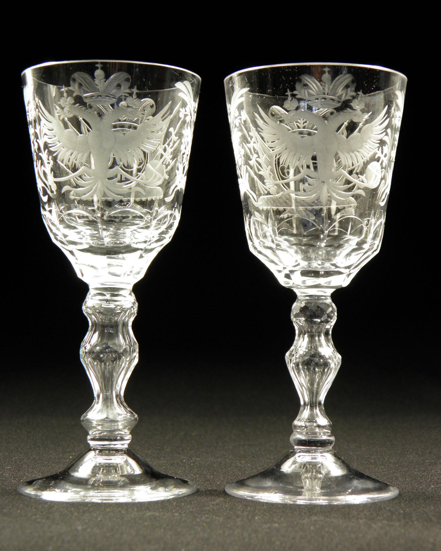 Set of 8 Pieces of Wine Glasses, Tsarist Russian Glass of the 20th Century In Good Condition In Nový Bor, CZ