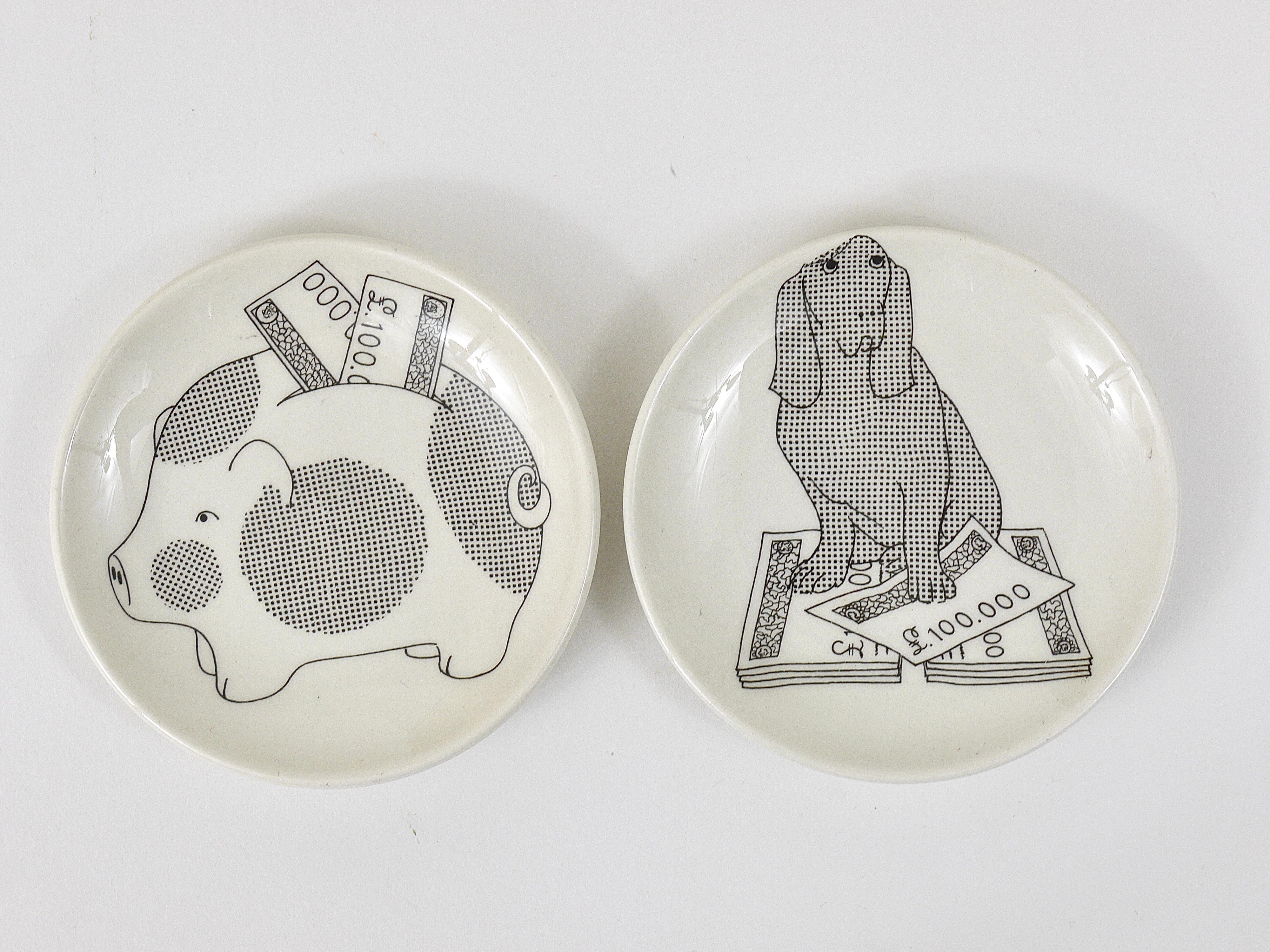 Set of 8 Piero Fornasetti Animal Money Porcelain Coasters / Small Plates, Italy 3