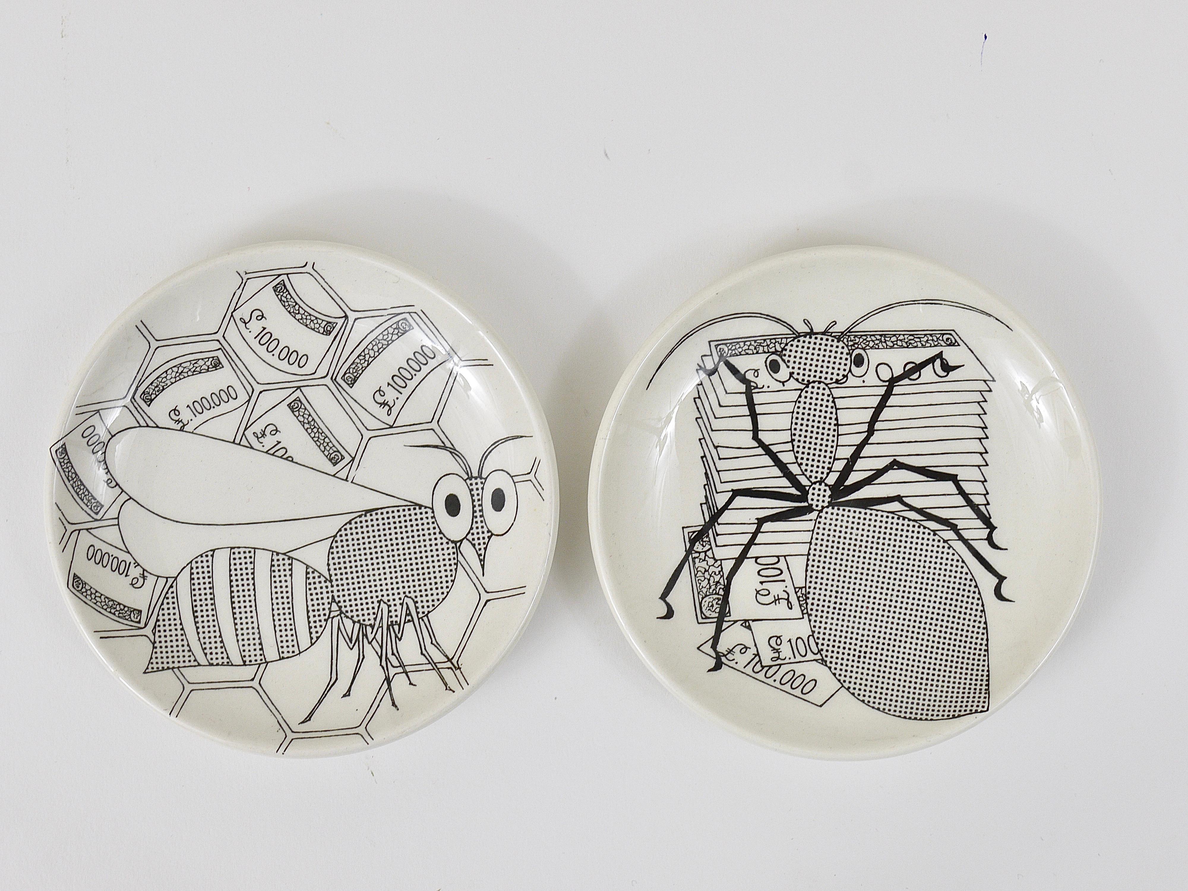 20th Century Set of 8 Piero Fornasetti Animal Money Porcelain Coasters / Small Plates, Italy