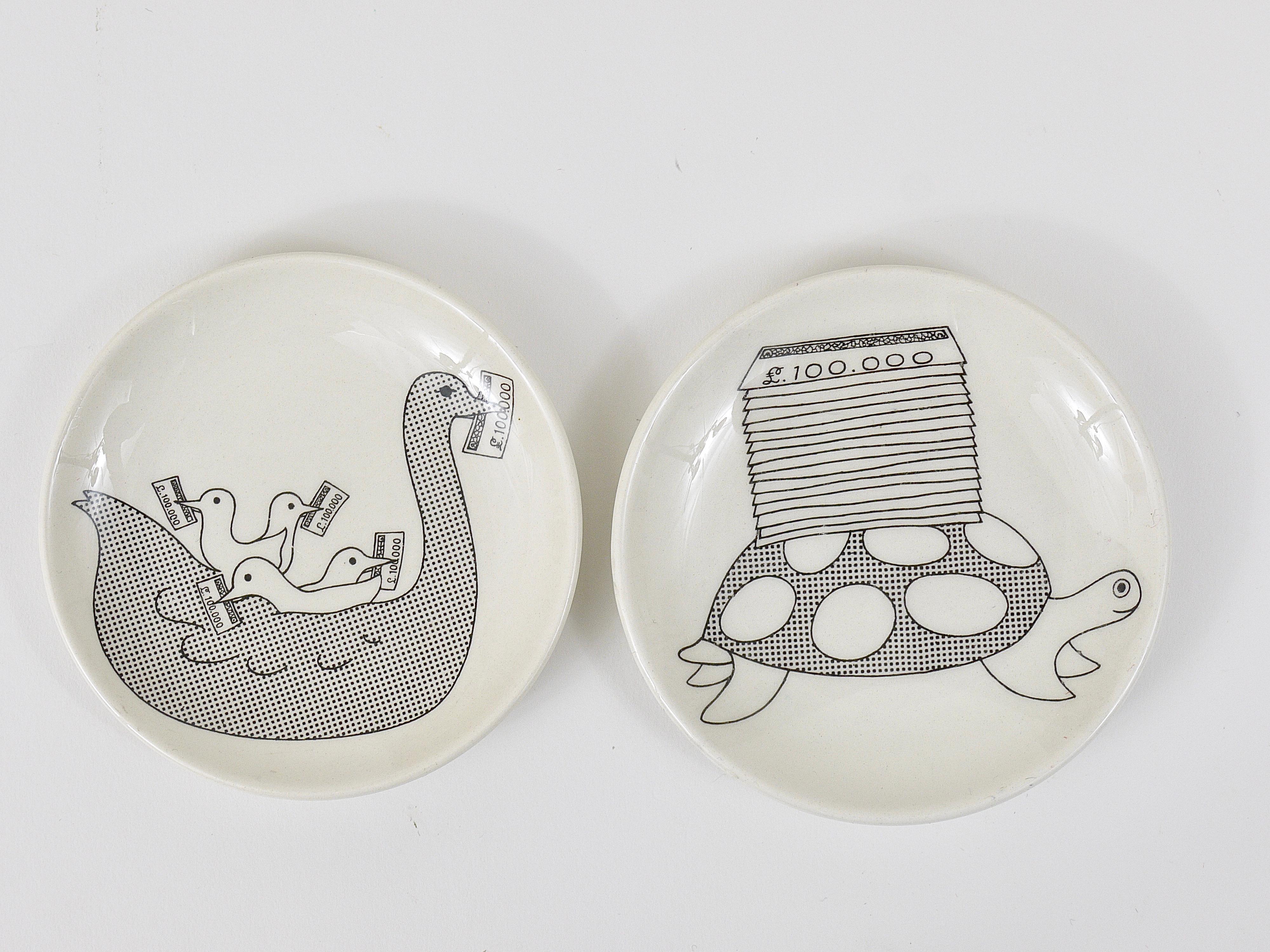 Set of 8 Piero Fornasetti Animal Money Porcelain Coasters / Small Plates, Italy 2