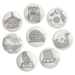 Set of 8 Piero Fornasetti Animal Money Porcelain Coasters / Small Plates, Italy