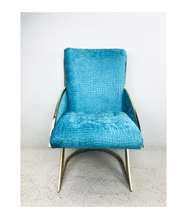 Striking set of 8 iconic Pierre Cardin Z-frame chairs with bold teal upholstery. Includes 2 armchairs and 6 side chairs.