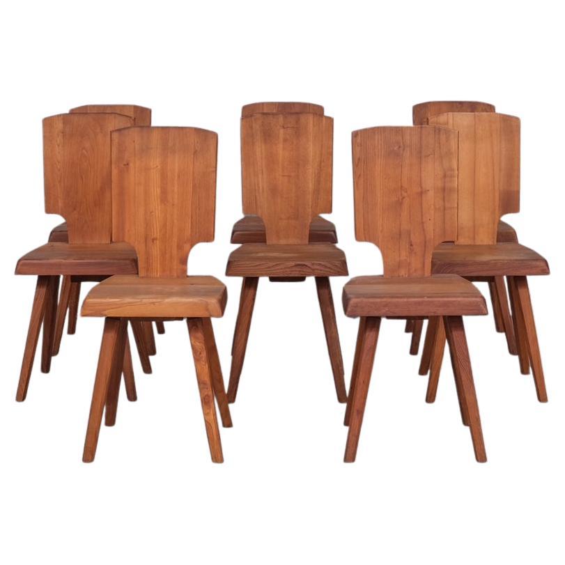 Set of 8 Pierre Chapo S28 Mid-Century French Elm Dining Chairs