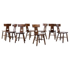 Set of 8 Pierre Chapo Style Brutalist T-Back Dining Chairs