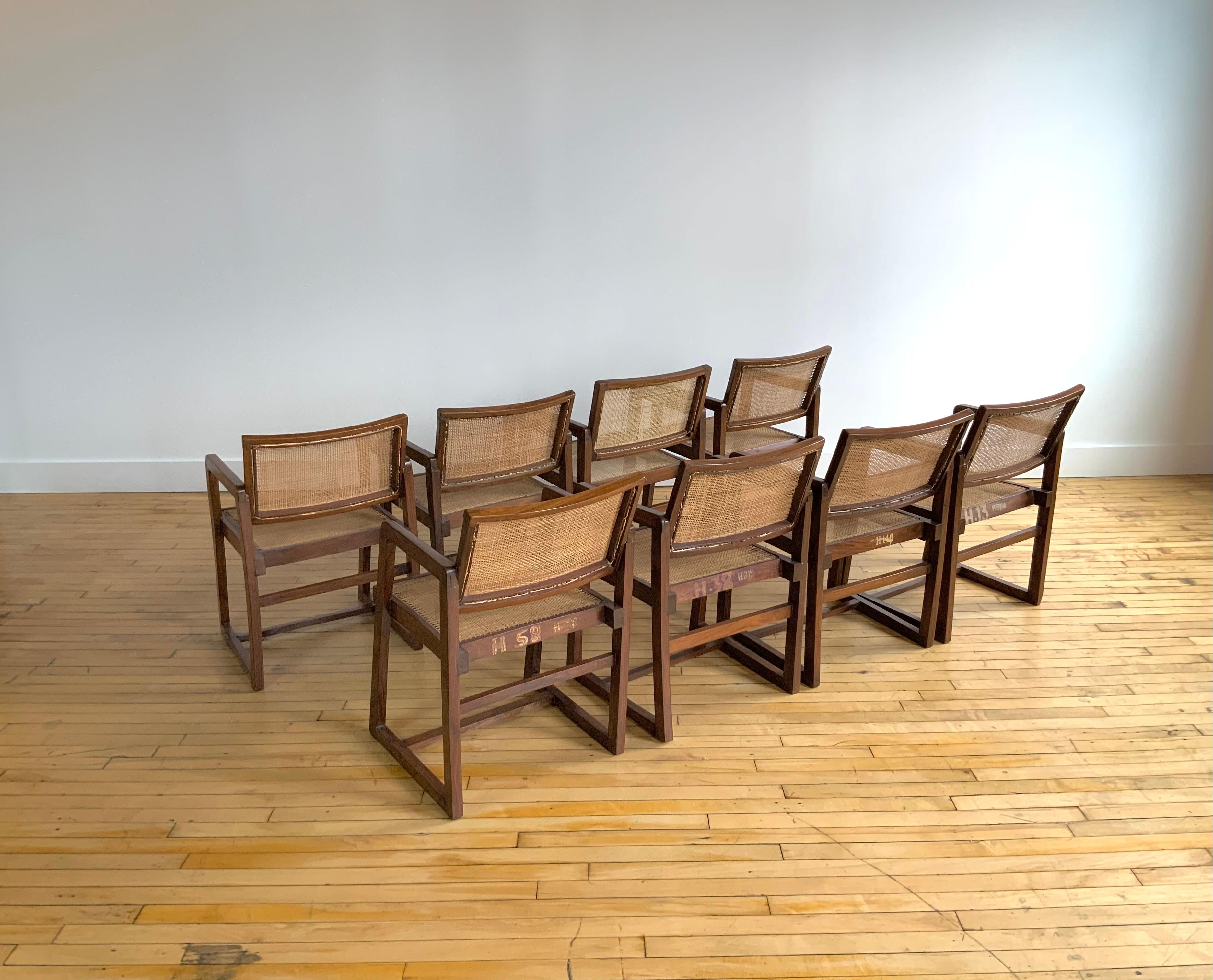 Set of 8 Pierre Jeanneret “Box” Armchairs In Good Condition For Sale In New York, NY