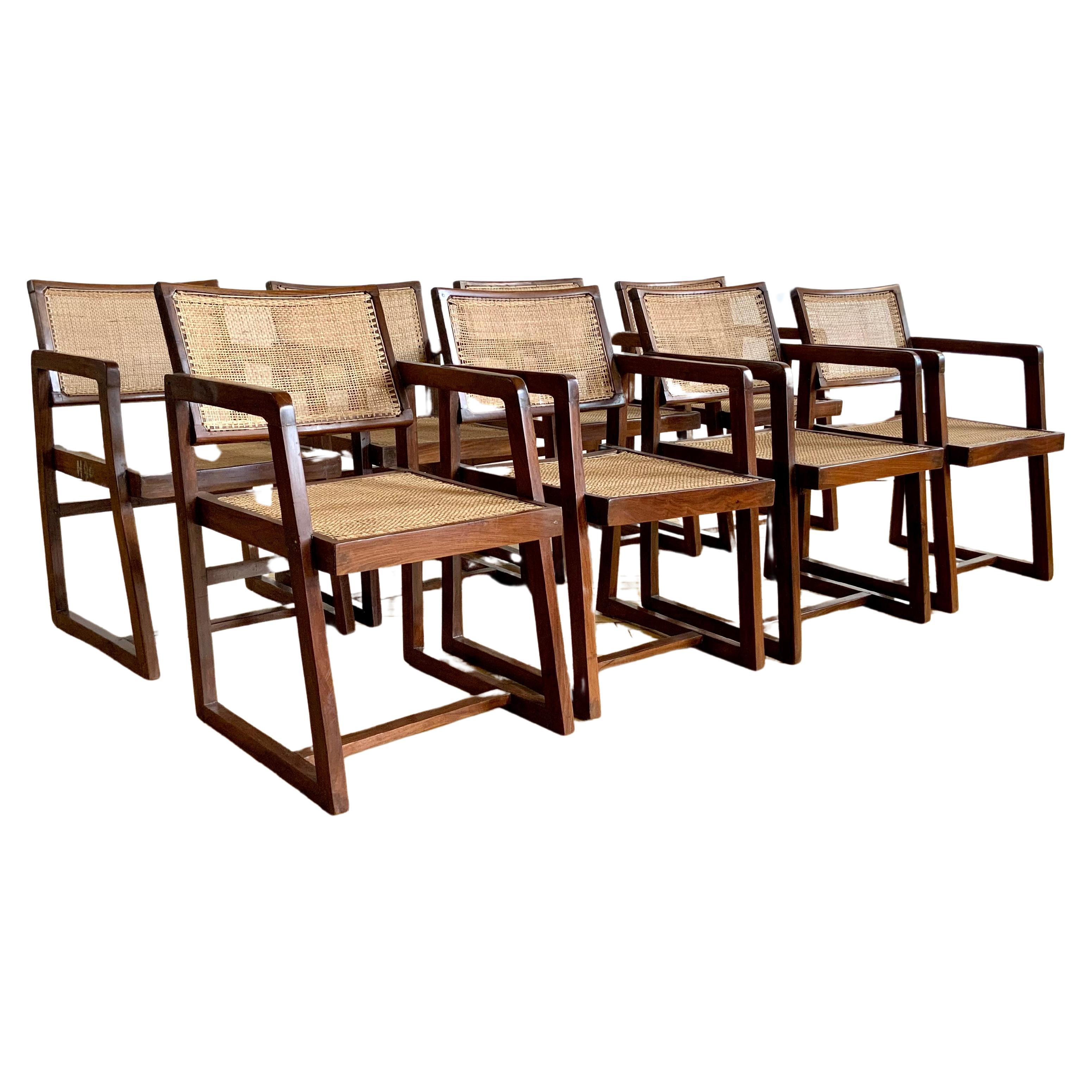 Set of 8 Pierre Jeanneret “Box” Armchairs For Sale