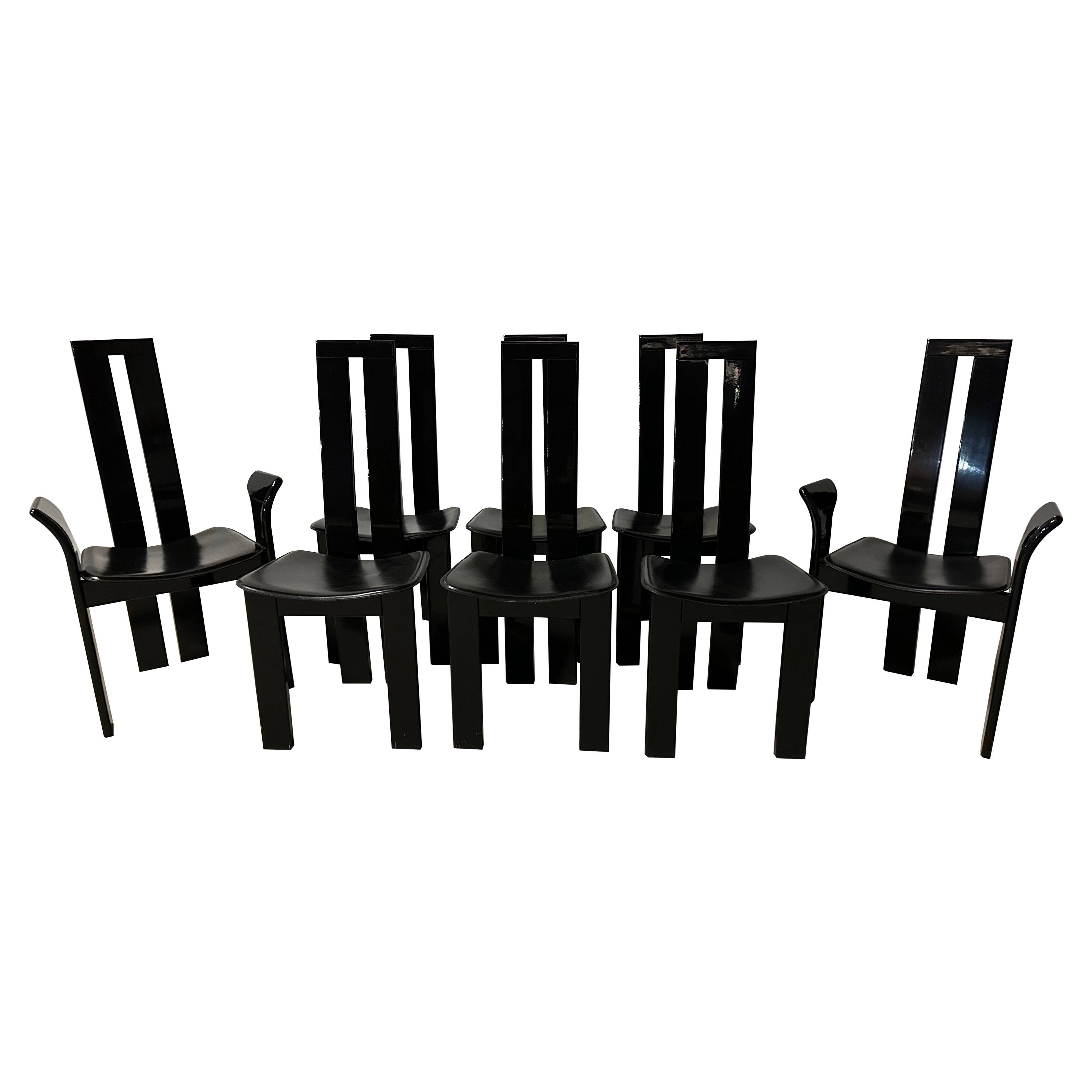 Set di 8 sedie da pranzo laccate nere di Pietro Costantini -- 22 sedie disponibili