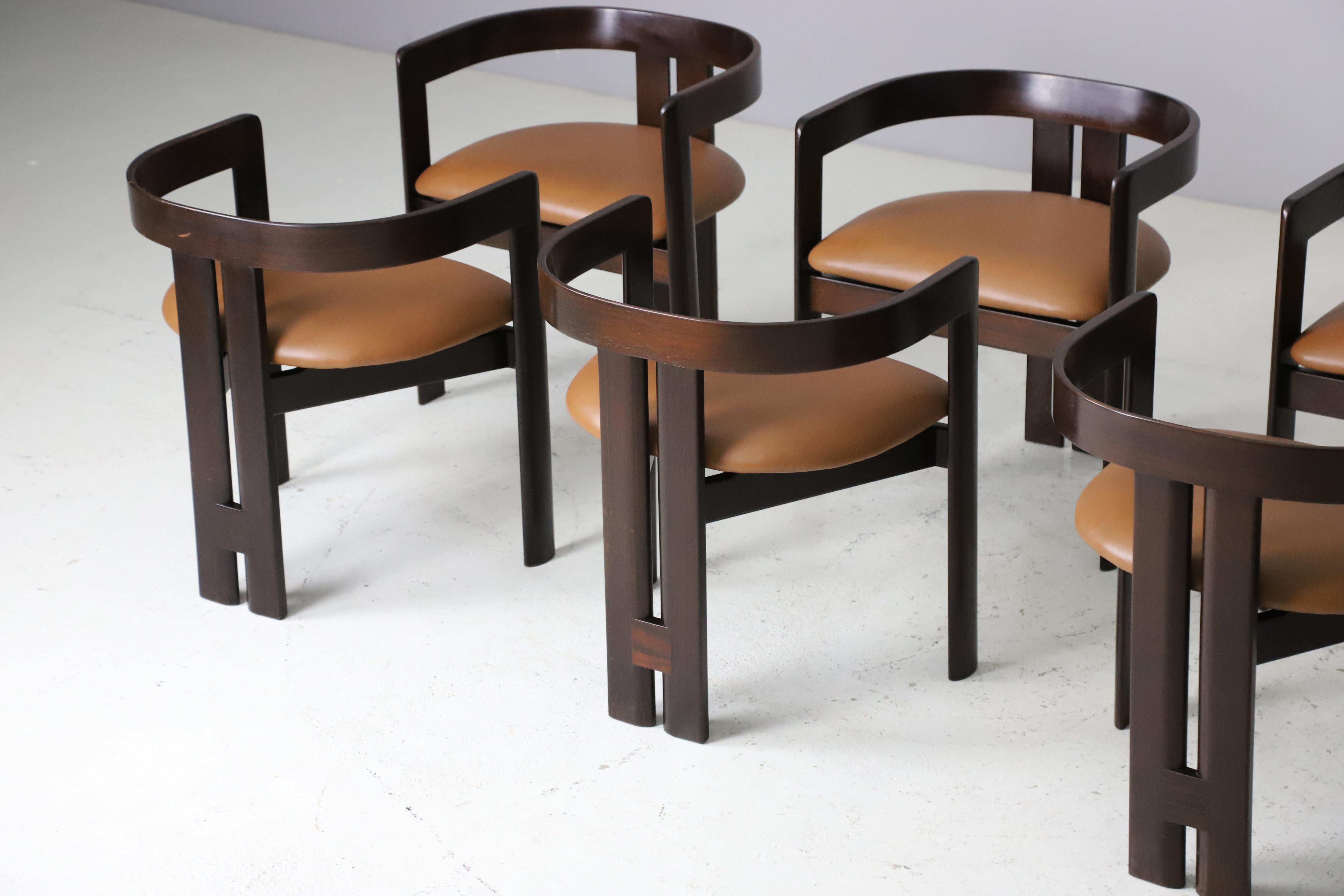 Leather Set of 8 'Pigreco' dining chairs by Tobia Scarpa for Gavina, Italy 1960s For Sale