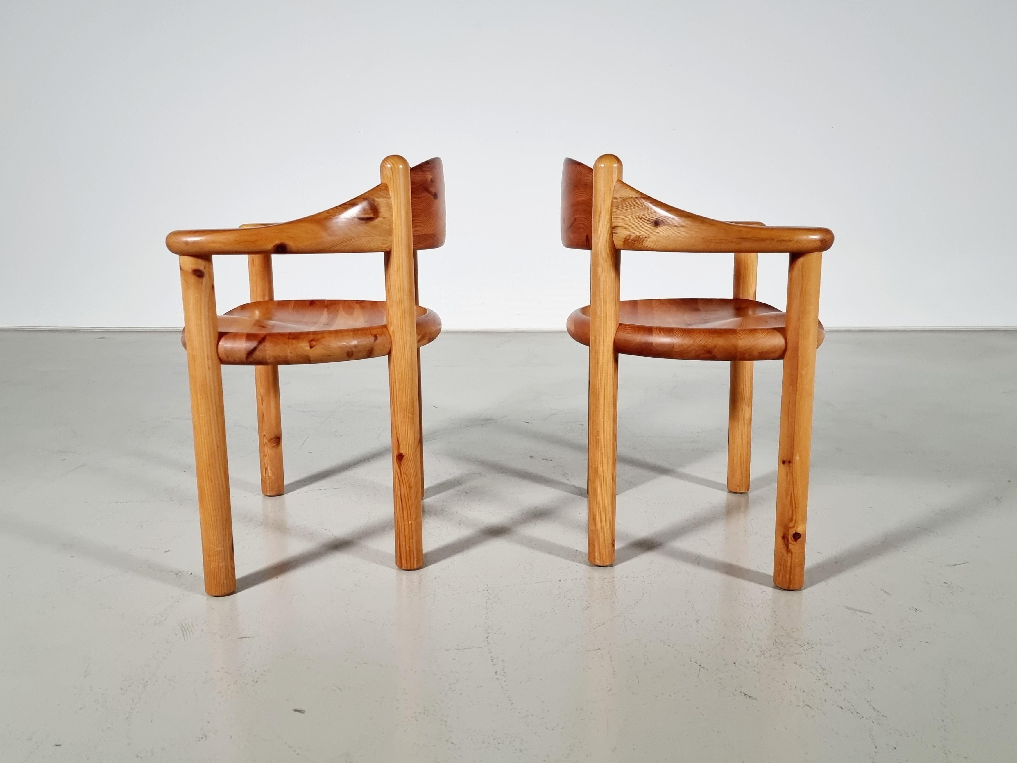Set of 8 pine wood carver chairs by Rainer Daumiller, 1960s For Sale 1