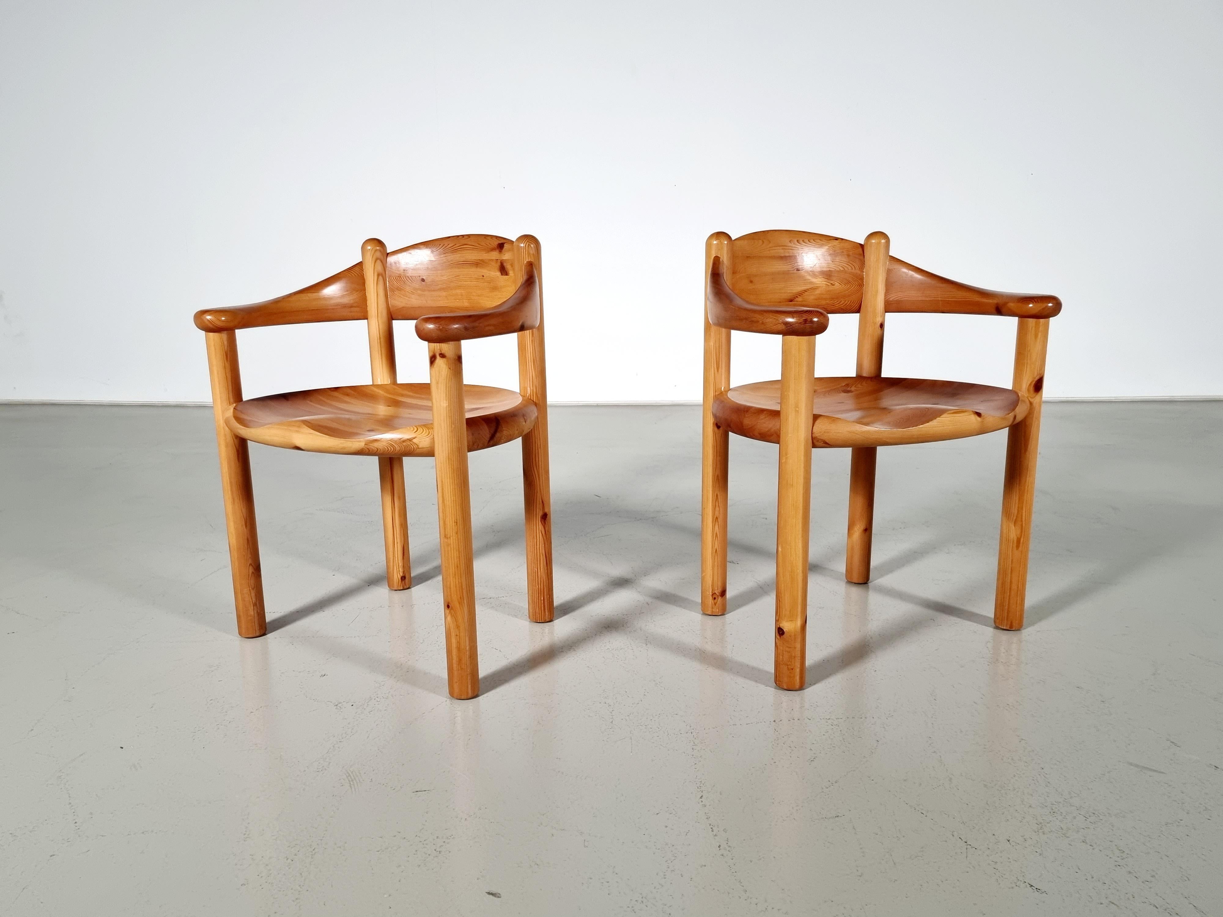 Set of 8 pine wood carver chairs by Rainer Daumiller, 1960s For Sale 2