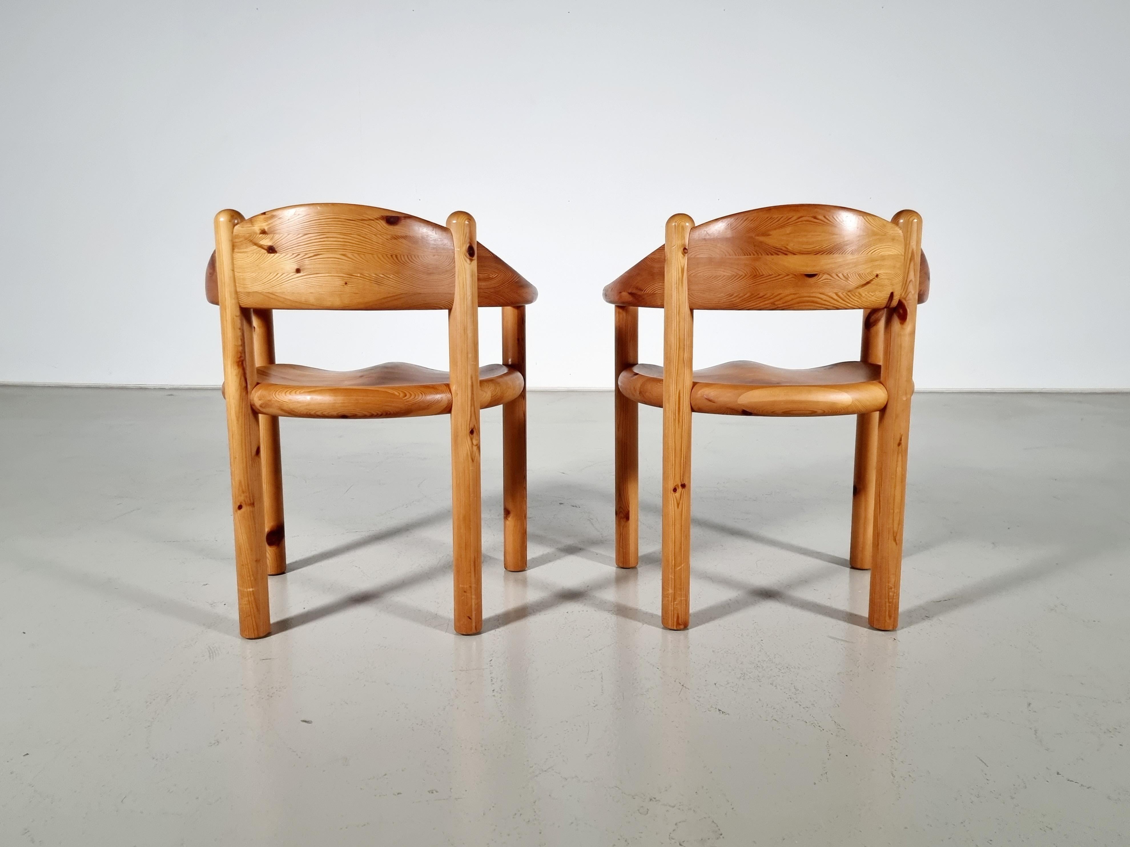 Set of 8 pine wood carver chairs by Rainer Daumiller, 1960s For Sale 2