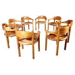 Set of 8 pine wood carver chairs by Rainer Daumiller, 1960s