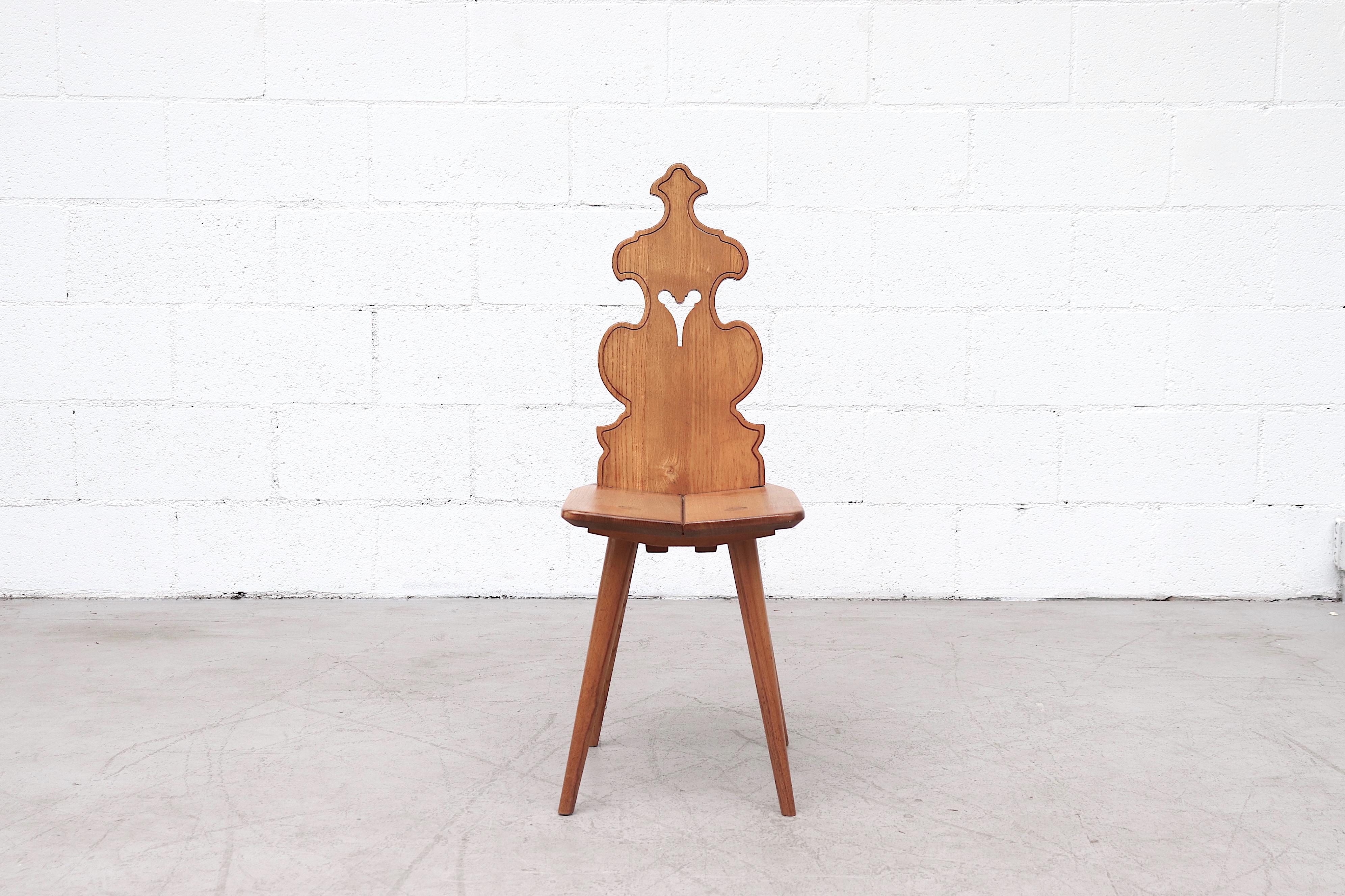 Mid-Century Modern Set of 8 Pine Dining Chairs with Decorative Backrest